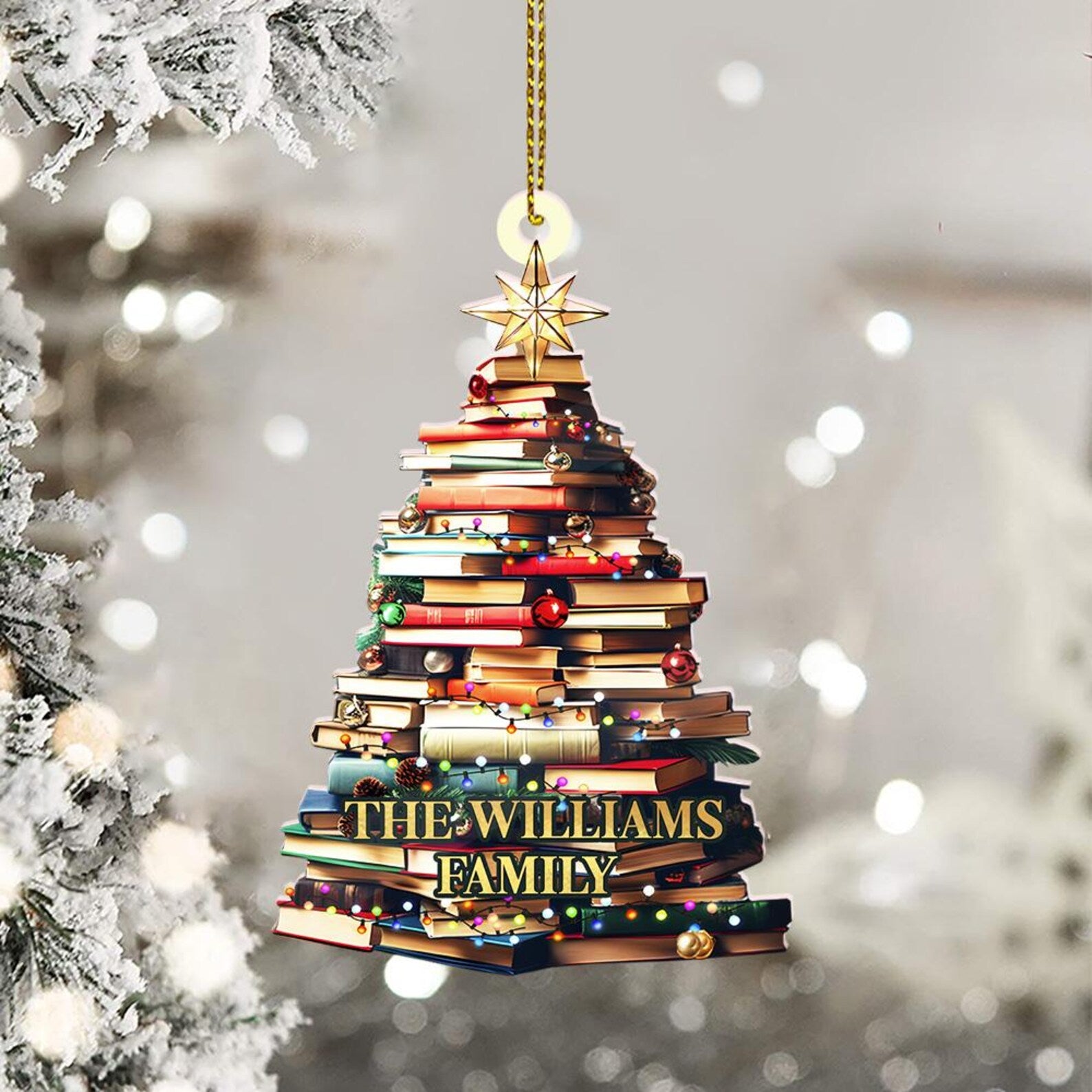 Personalized Family Christmas Ornament, Christmas Tree Ornament, Bookish Ornament, Family Name Ornament, Book Lover Gift, Bookworm Gifts. COBILUMIE32