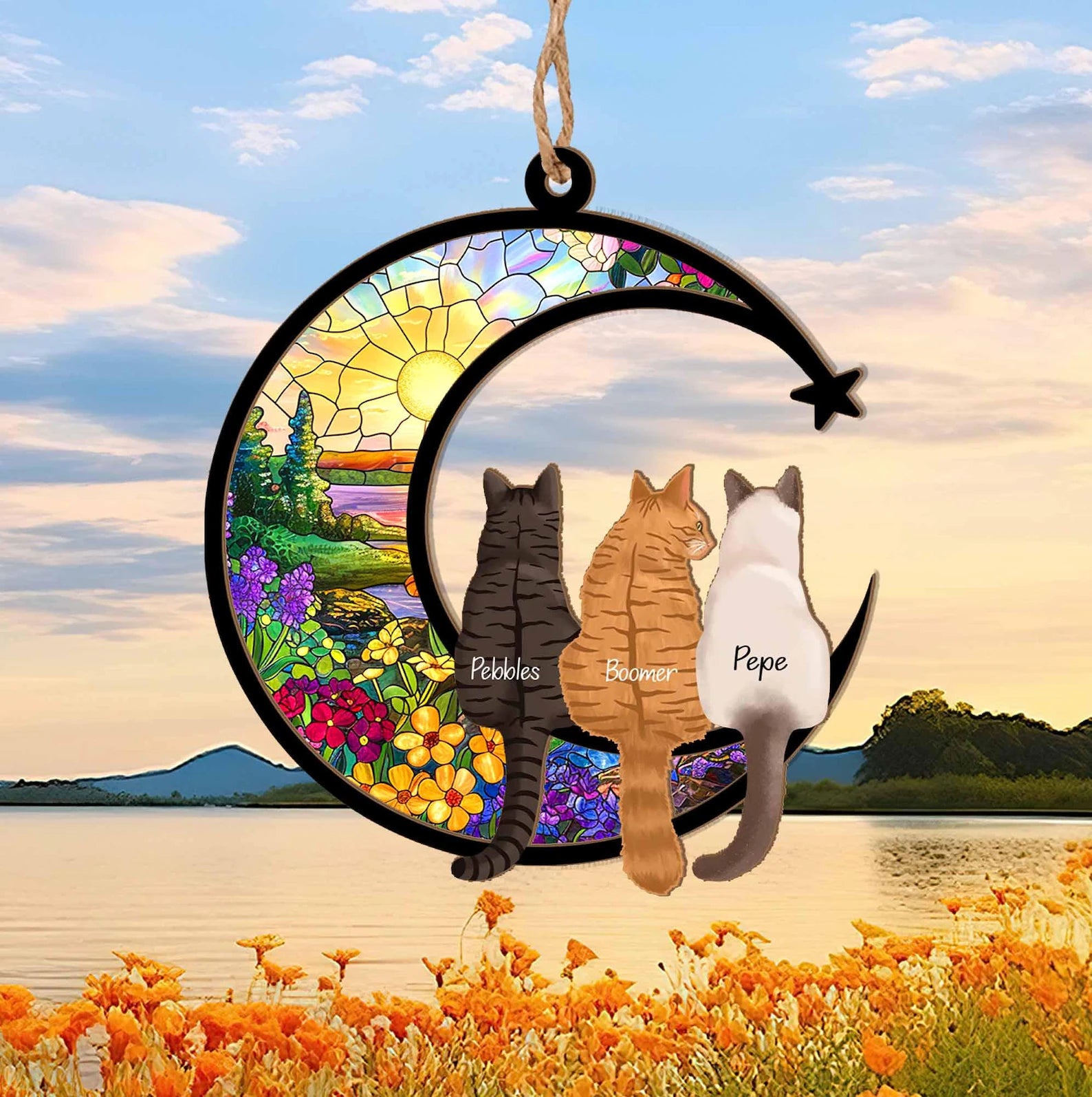 Personalized Loss Of Cats Suncatcher, Cat Memorial Suncatcher, Loss of Cats Sympathy Gift, Cat Loss Gift, Cat Remembrance Gift. SCCBILUMMIE25