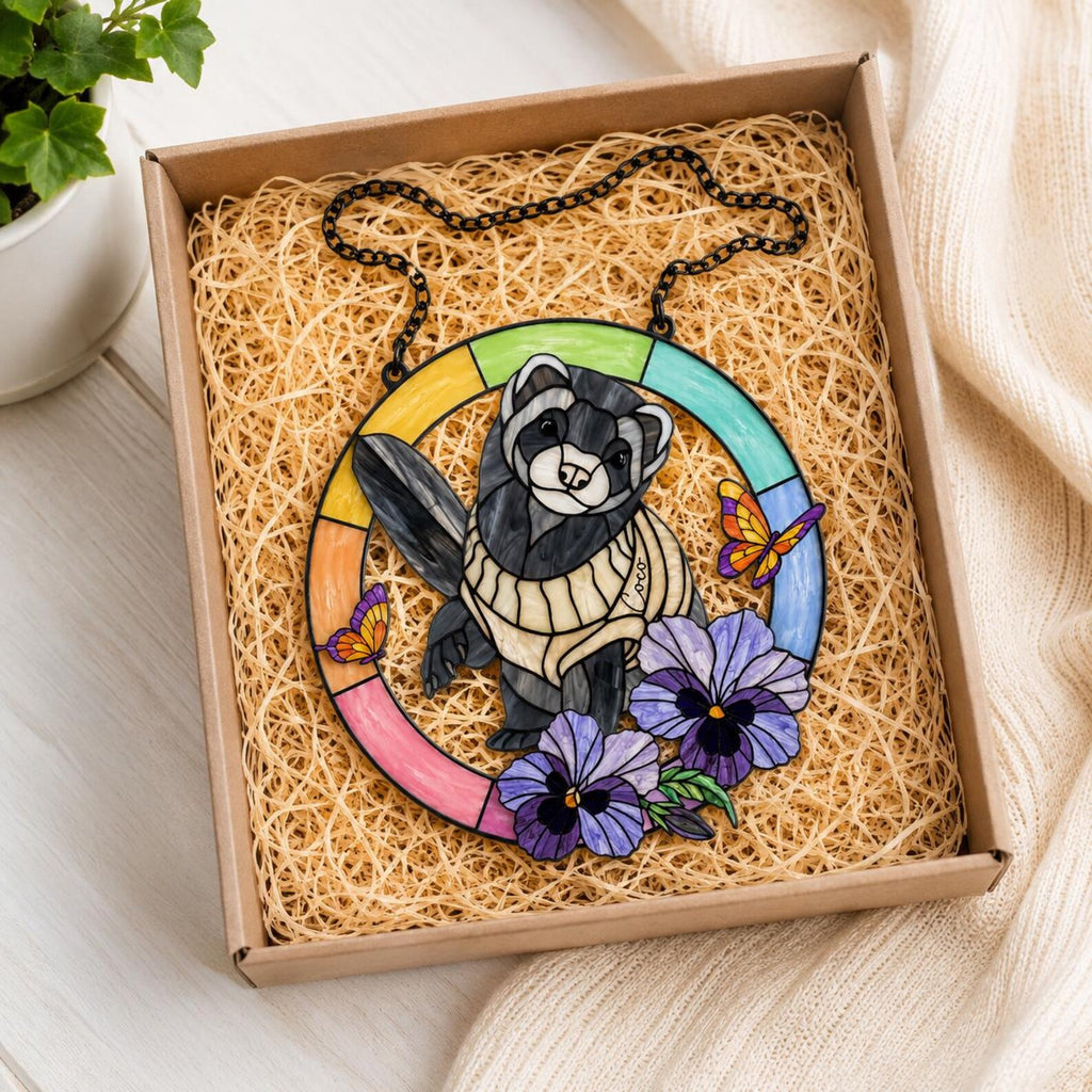 Custom Ferret Portrait From Photo Glass Suncatcher, Funny Raccoon Gift, Reptile Lover Gift, Pet Memorial Gift, Pet Loss Sympathy Gift. SCCBILUMMIE13