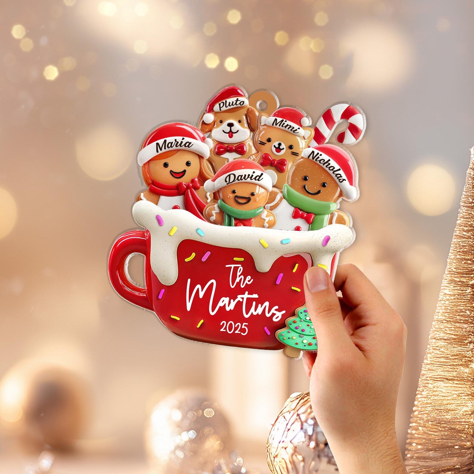 Personalized Gingerbread Ornament, Custom Gingerbread Family With Pet Ornament, Family Christmas Gift, Holiday Keepsake, Christmas Decor.  COBILUMIE60