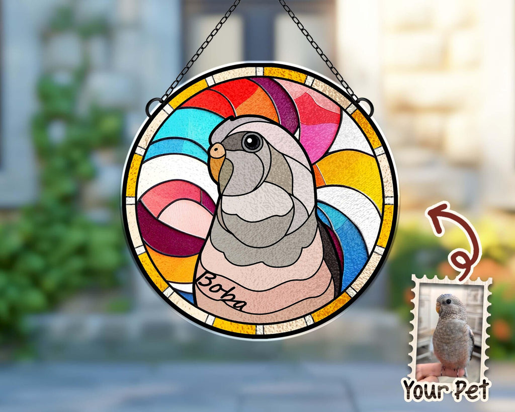 Personalized Parrot Portrait Glass Suncatcher, Bird Memorial Gift, Pet Portrait From Photo Suncatcher, Bird Lover Gift, Pet Memorial Gift. SCCBILUMMIE33