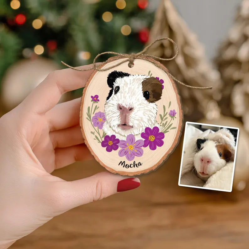 Custom Guinea Pig Portrait Ornament, Hamster Ornament, Pet Memorial Gift, Pet Lover Gift, Pet Sympathy Gift, Christmas Tree Decor. COBILUMIE2