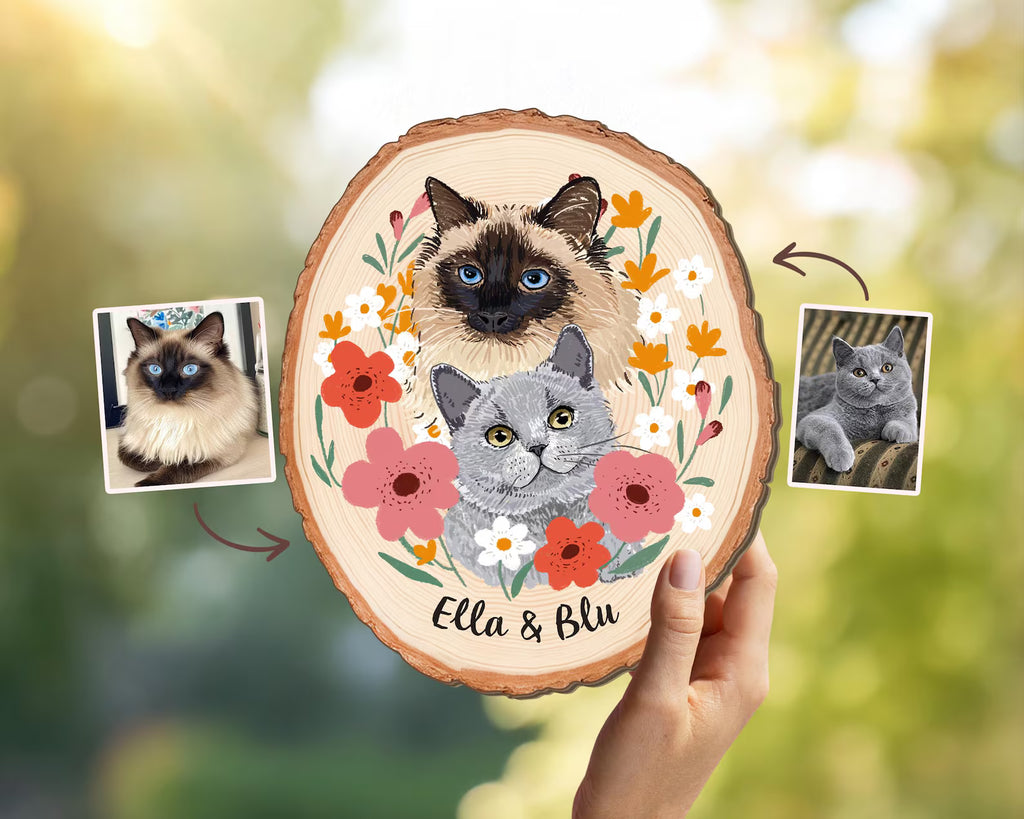 Personalized Pets Portrait Wooden Art, Custom Cat Memorial Gift, Dog Portrait Memorial Gift, Pet Loss Sympathy Gift, Gift for Pet Lovers. WHBILUMMIE3