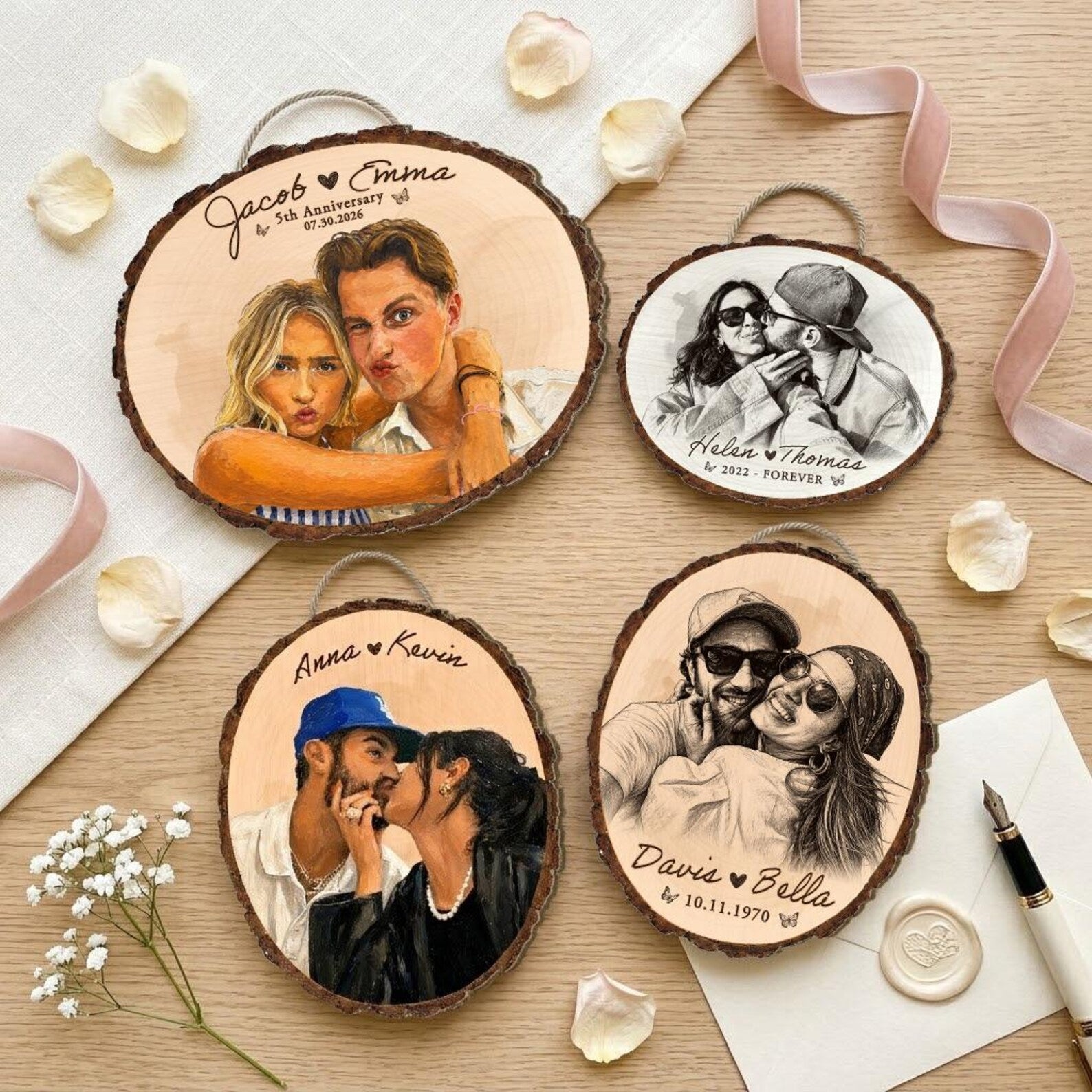 Custom Wedding Portrait From Photo Wooden Sign, Personalized Wedding Gift for Couple, 5th Anniversary Gift for Husband, Rustic Wedding Decor. WSBILUMIE1