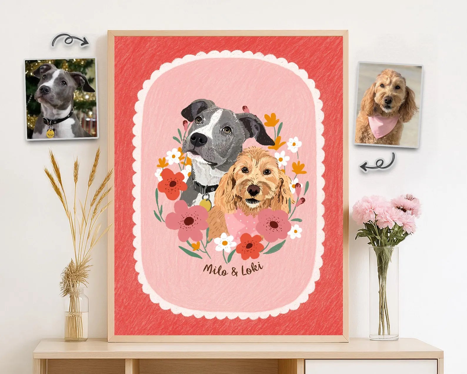Custom Pet Portrait Poster, Custom Dog Portrait Using Photo, Pet Portrait Wall Art, Cat Portrait Gift, Pet Memorial Gift, Pet Lover Gift. PTBILUMIE3