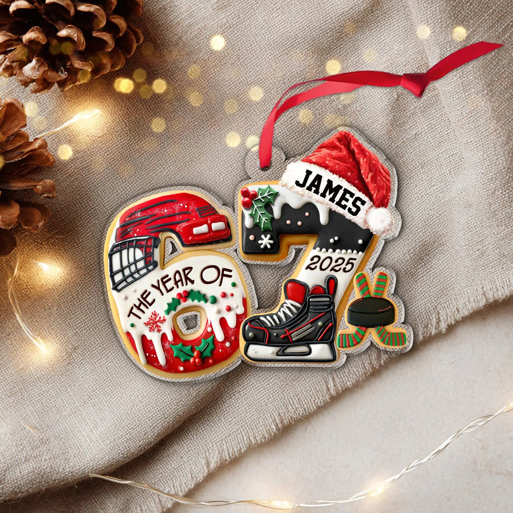 Custom Hockey Six Seven Ornament, 6 7 Christmas Ornament, Hockey Player Gift, Ornament For Kids, Hockey Christmas Gift, Christmas Decor. COBILUMIE42
