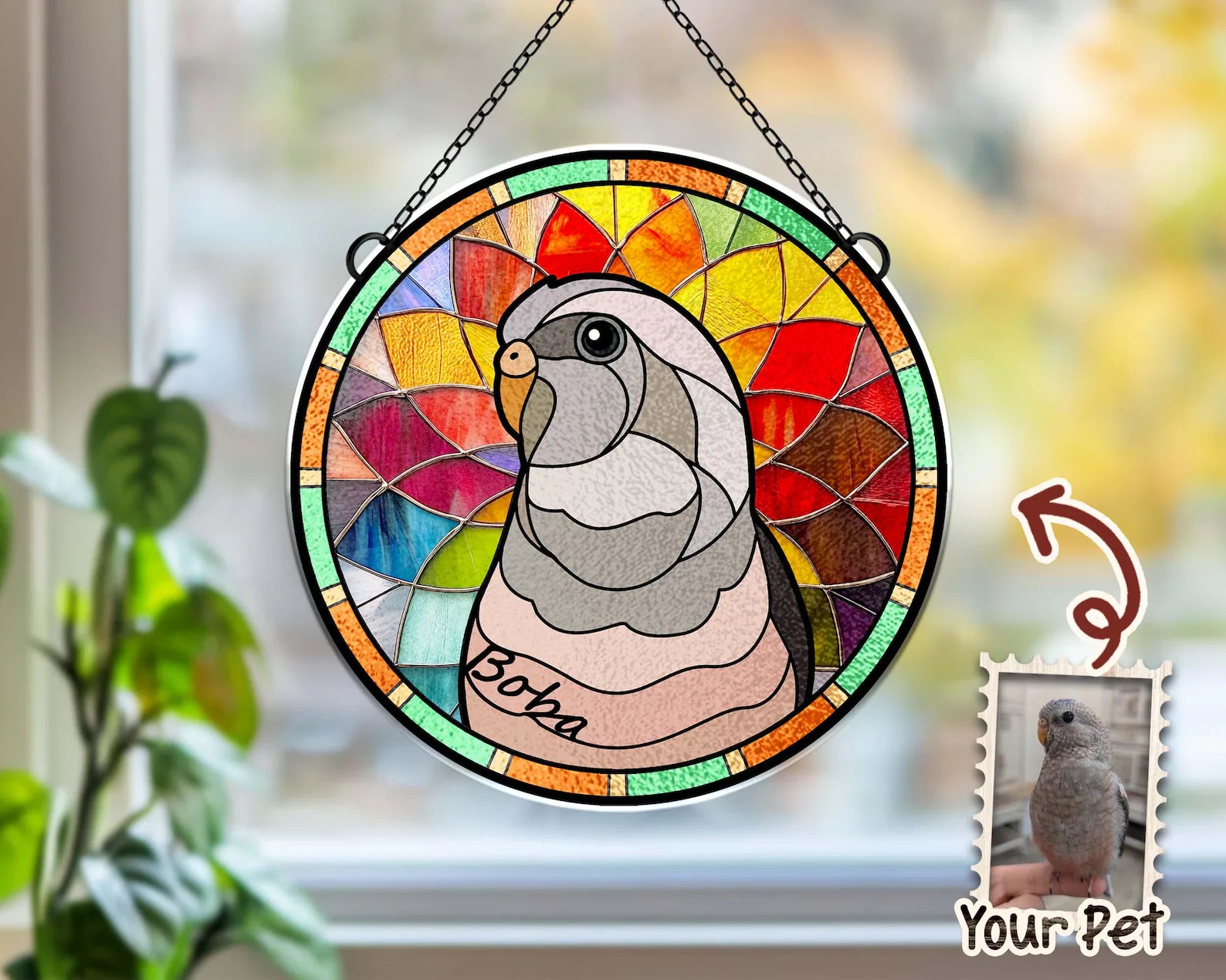 Personalized Pet Portrait Glass Suncatcher, Pet Memorial Gift, Dog Portrait From Photo Suncatcher, Loss Of Pet Gift, Pet Sympathy Gift. SCCBILUMMIE8