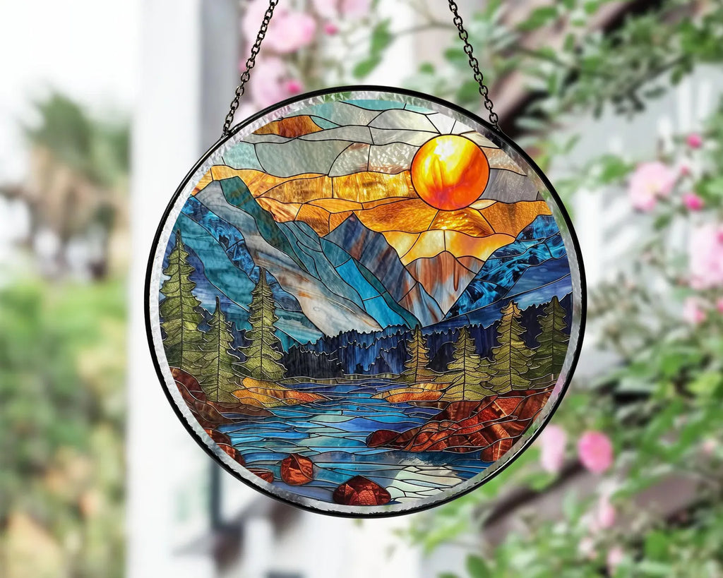 Glacier National Park Glass Suncatcher, Montana National Park Glass Art, Blue Ridge Mountains Window Hangings, Traveler Gifts. SCBILUMIE28