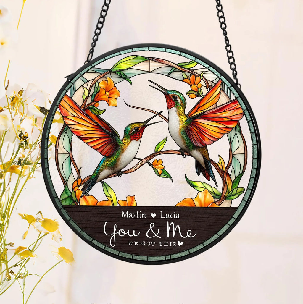 Personalized Hummingbird Couple Glass Suncatcher, Valentine Gifts, Hummingbird Glass Art, Gift For Couple, Anniversary Gift, Home Decor. SCBILUMIE3