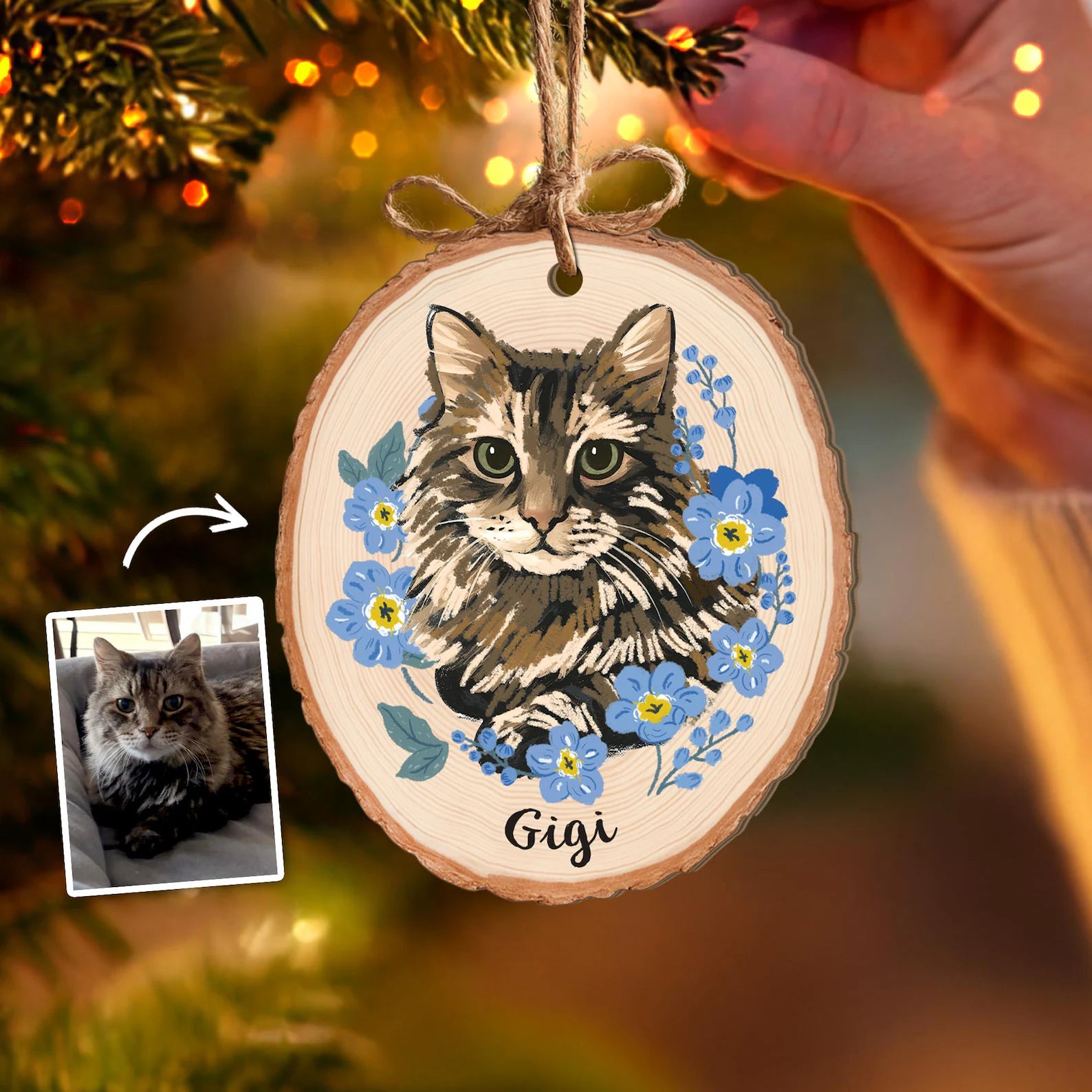 Custom Cat Portrait Christmas Ornament, Pet Portrait From Photo Ornament, Pet Memorial Gift, Dog Lover Gift, Cat Lover Gift, Christmas Decor. COBILUMIE27