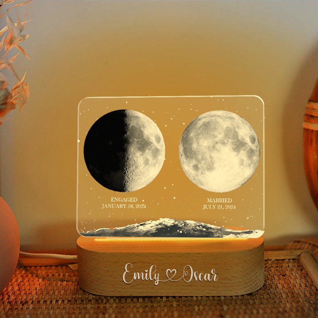 Personalized Moon Phases Night Lamp, Custom Gift For Couple, Custom Moon Phase, Anniversary Gift, Engagement Gifts, Married Couple Gift NLFRBILUMIE19