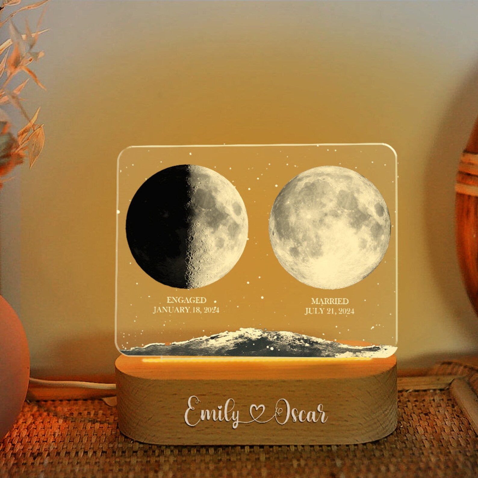 Personalized Moon Phases Night Lamp, Custom Gift For Couple, Custom Moon Phase, Anniversary Gift, Engagement Gifts, Married Couple Gift NLFRBILUMIE19