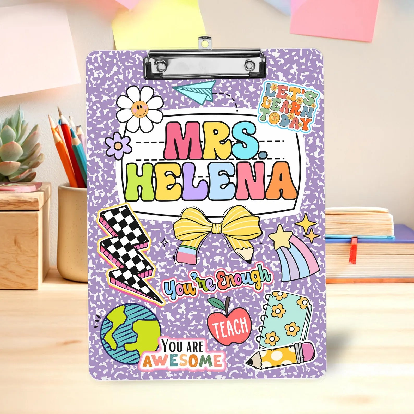 Customized Teacher Groovy Clipboard, Custom Teacher Appreciation Gift, Back To School Teacher Gift, Best Teacher Gift, School Supplies. BTSBILUMIE1