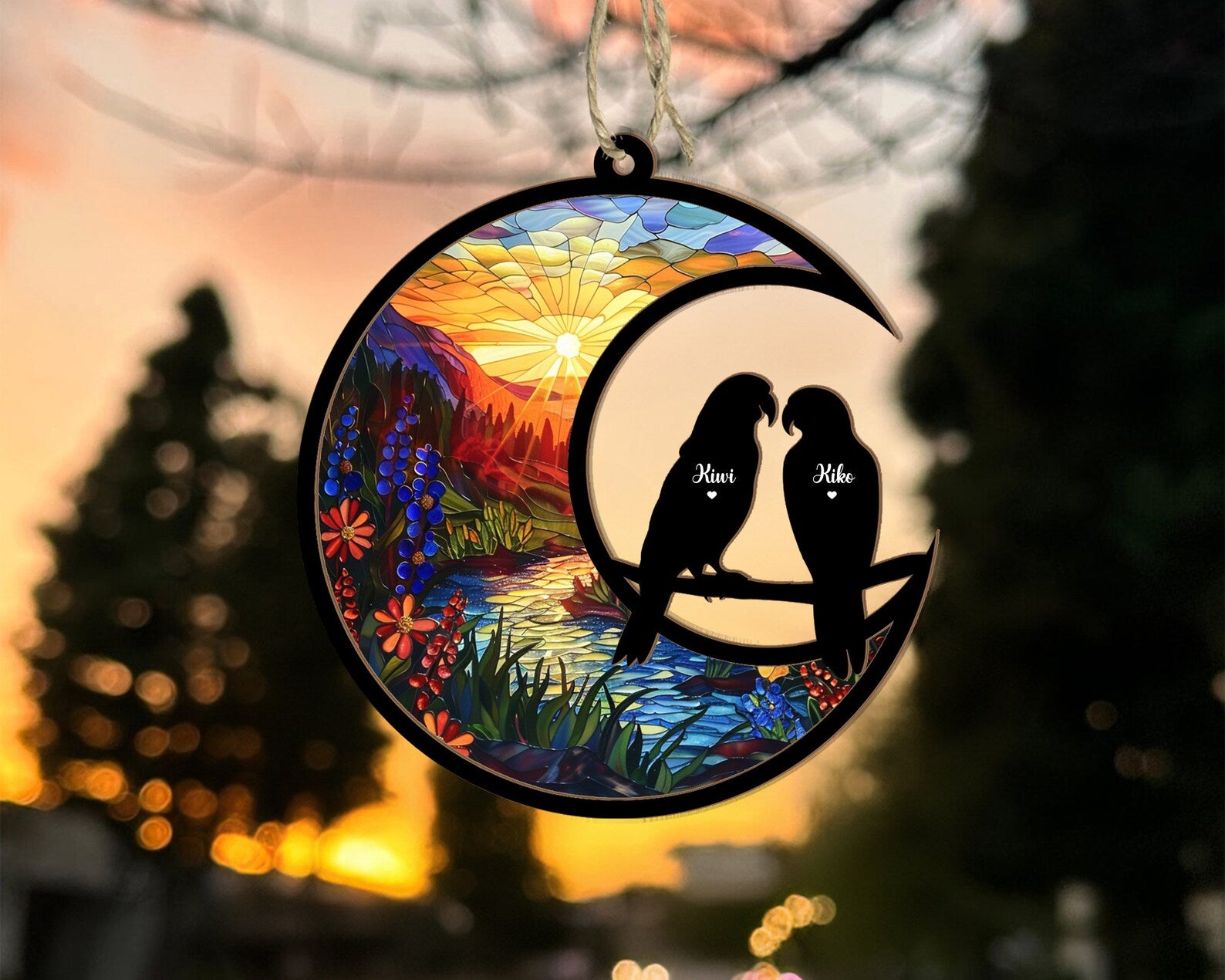Personalized Parrot Memorial Suncatcher, Bird Memorial Gift, Cockatiel Gift, Loss Of Pet Sympathy Gift, Loss of Parrot Gift, Bird Lover Gift. SCCBILUMMIE38