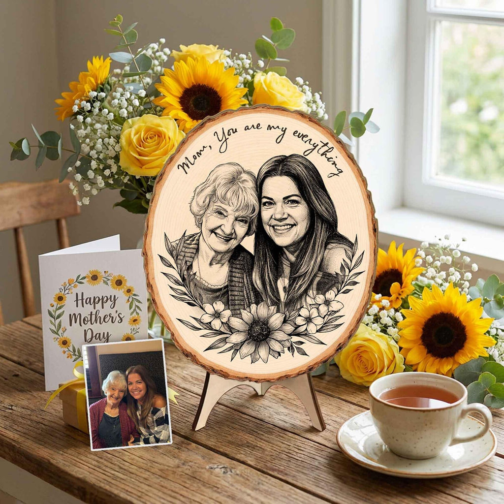 Custom Mom Wood Slice Photo Printing, Custom Family Portrait from Photo, Gift For Mom, Grandma Gift, Mothers Day Gift, Rustic Home Decor. MDBILUMIE13