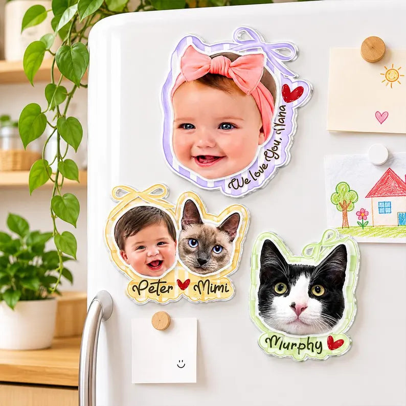 Custom Face Photo Fridge Magnet, Custom Pet Portrait Gift, Personalized Baby Face Magnet, Gift For Dad, Mom Birthday Gift, Grandma Gift. PMBILUMIE3