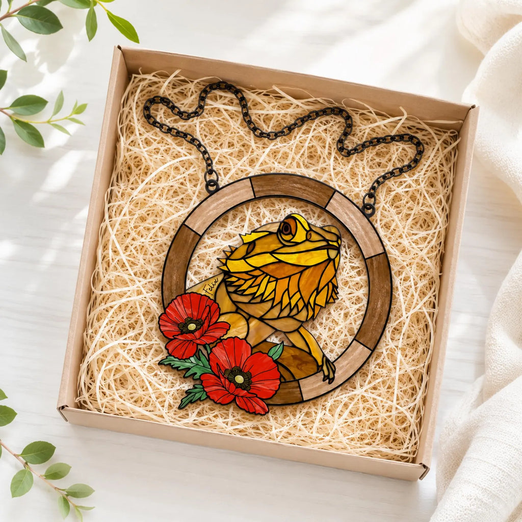 Custom Bearded Dragon Memorial Glass Suncatcher, Funny Lizard Gift, Reptile Lover Gift, Pet Memorial Gift, Loss Of Pet Gift, Window Hanging. SCCBILUMMIE31