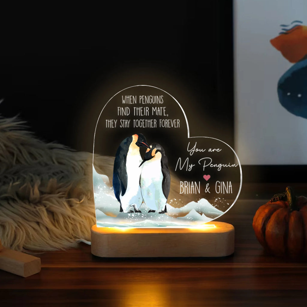 Personalized Penguin Night Light, Custom Couple Night Light, Anniversary Gift, Gift For Girlfriend, Gift For Boyfriend, Gift For Her. NLFRBILUMIE17