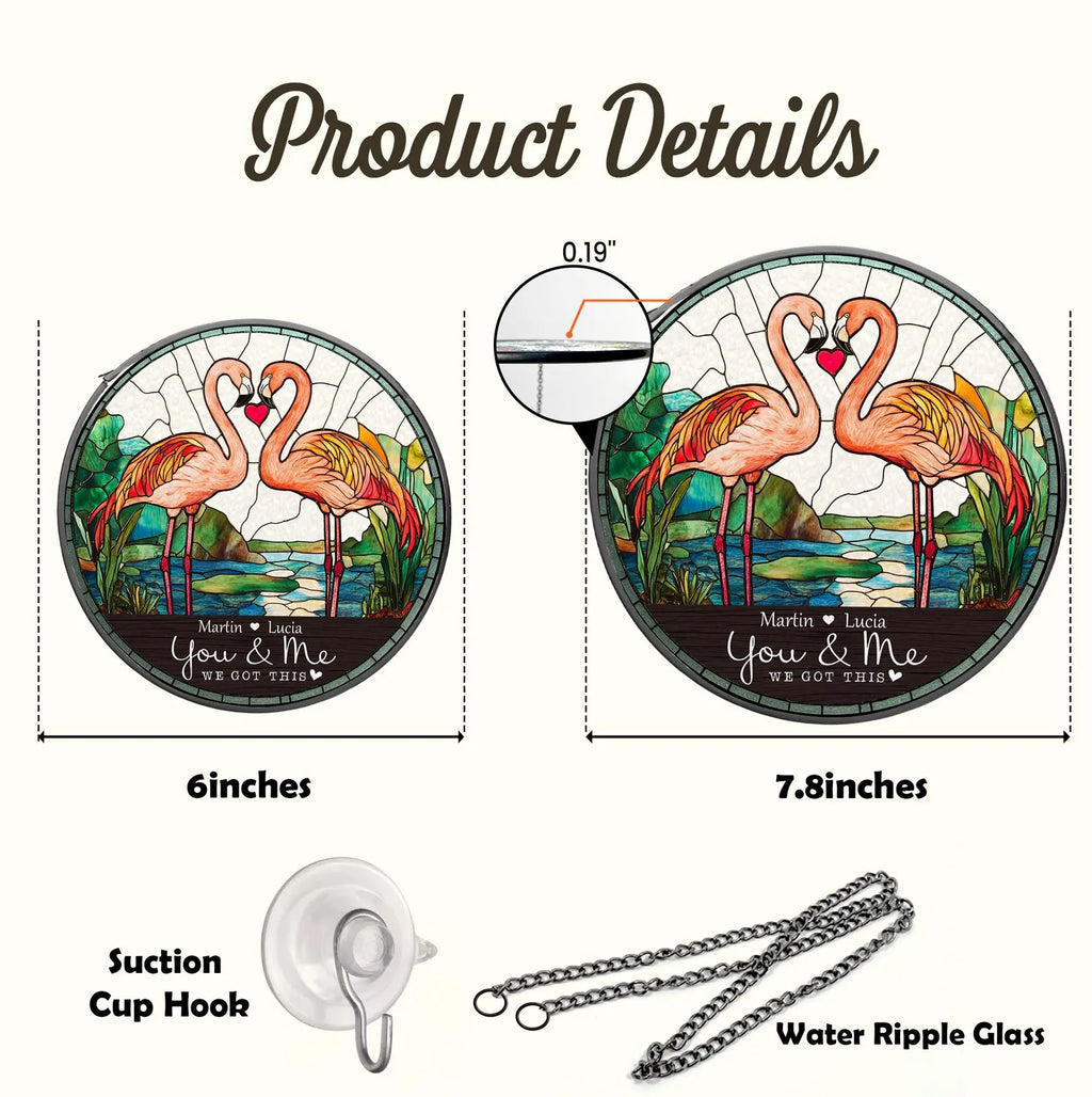 Custom Pink Flamingo Couple Glass Suncatcher, Flamingo Glass Art, Gift For Couple, Flamingo Decor, Flamingo Lover Gift, Valentine Gifts. SCBILUMIE7