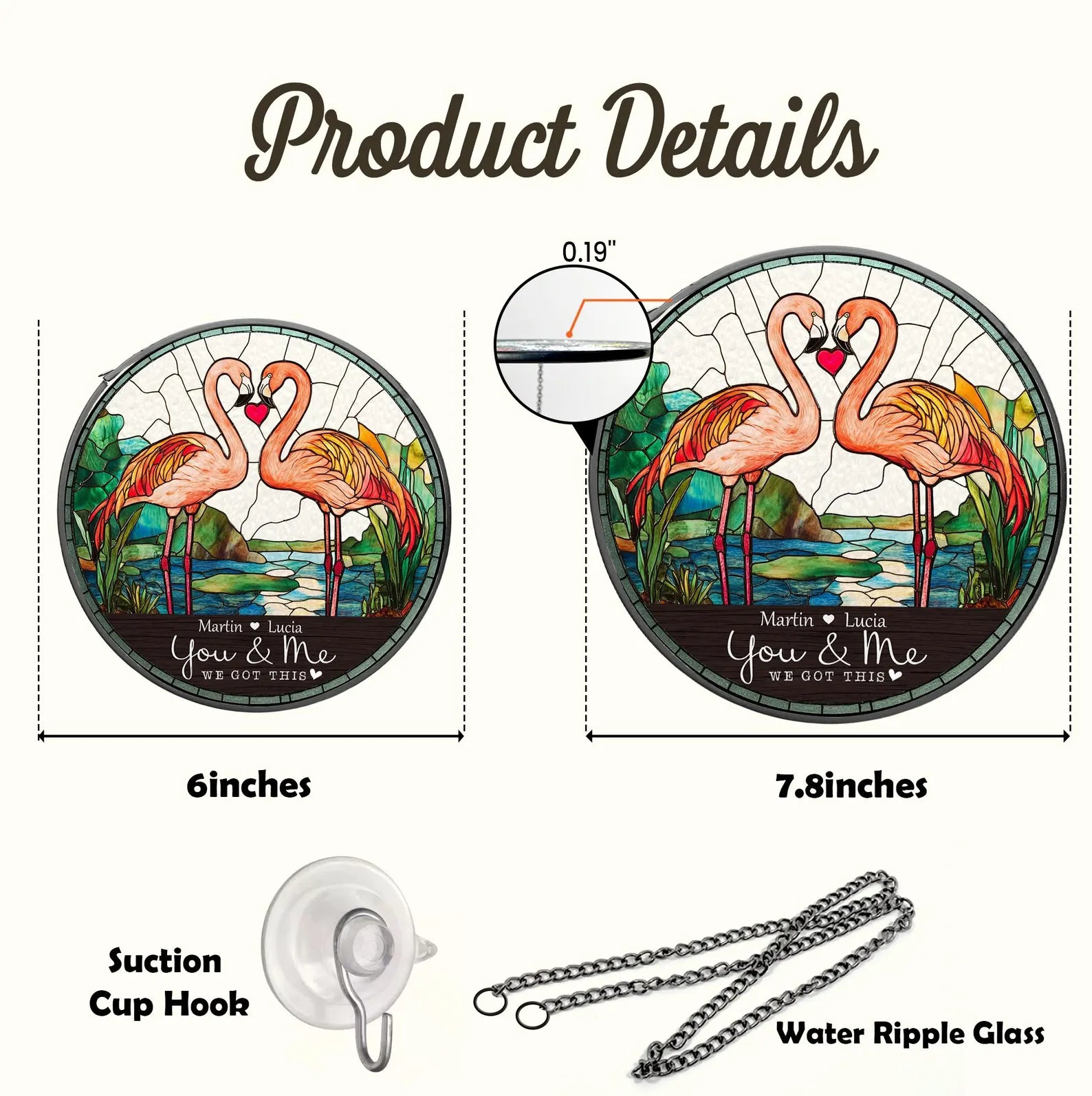 Custom Pink Flamingo Couple Glass Suncatcher, Flamingo Glass Art, Gift For Couple, Flamingo Decor, Flamingo Lover Gift, Valentine Gifts. SCBILUMIE7