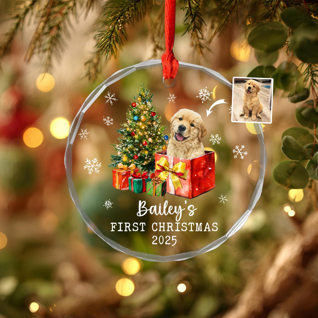 Custom Puppy's First Christmas Ornament, Custom Dog Photo Ornament, Pet's First Christmas Ornament, Dog Lover Gift, Christmas Decoration. COBILUMIE37