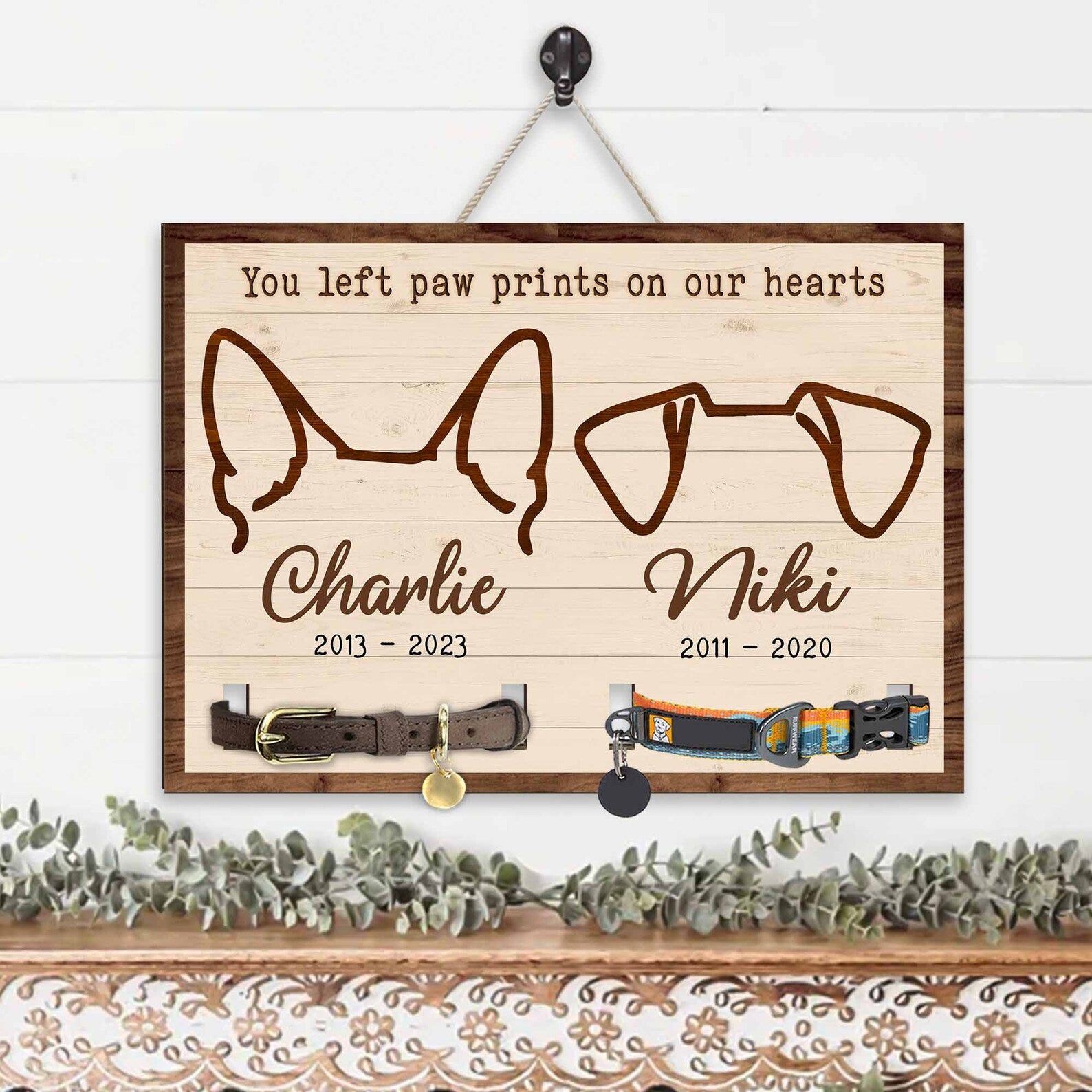 Personalized Pet Memorial Collar Frame, Custom Dog Ears Frame, Custom Dog Memorial Sign, Loss Of Dog Sympathy Gift, Pet Memorial Gift. PTBILUMIE9