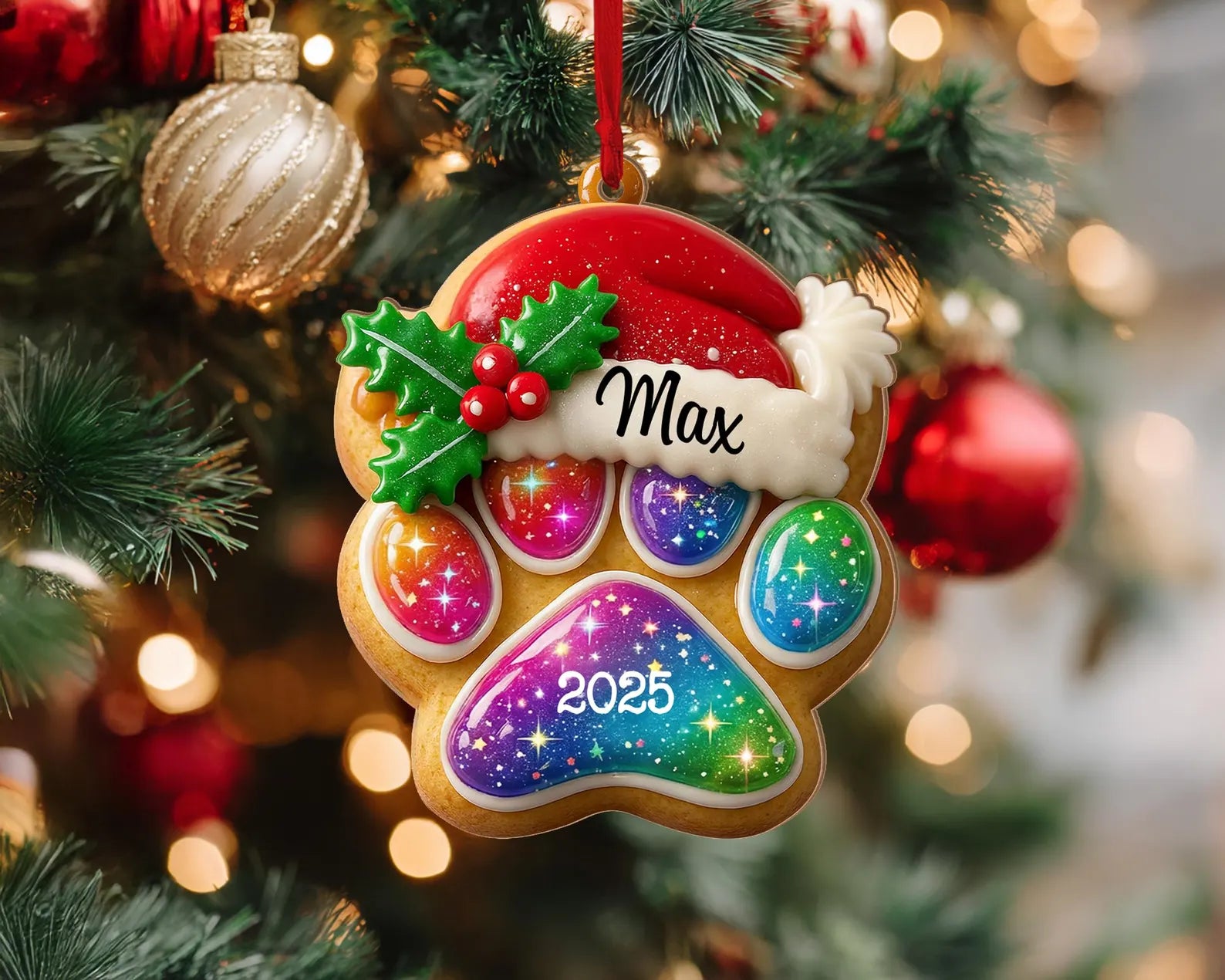 Personalized Gingerbread Pet Paw Ornament, Custom Pet Christmas Ornament, Dog Paw With Name Ornament, Dog Mom Gift, Christmas Ornament. COBILUMIE34