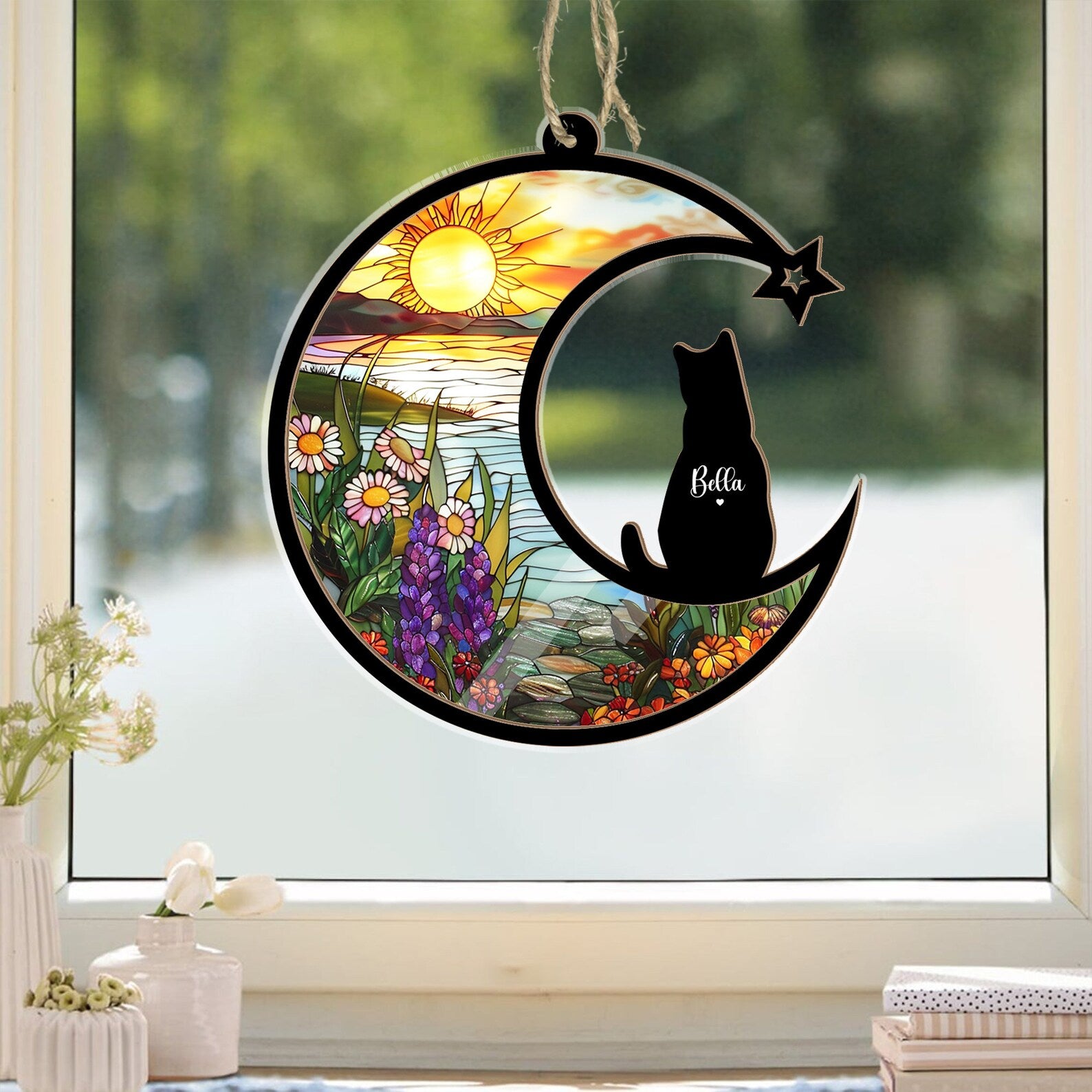 Personalized Cat Memorial Suncatcher, Cat Lover Gift, Cat Memorial Gift, Loss of Cats Gift, Cat Sympathy Gift, Pet Suncatcher. SCCBILUMMIE16