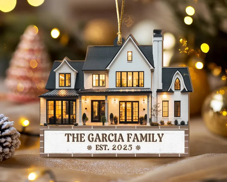 Personalized Home Photo Ornament, Custom New Home Christmas Ornament, House Ornament, Family Name Ornament, Housewarming Gift, Realtor Gift. COBILUMIE4