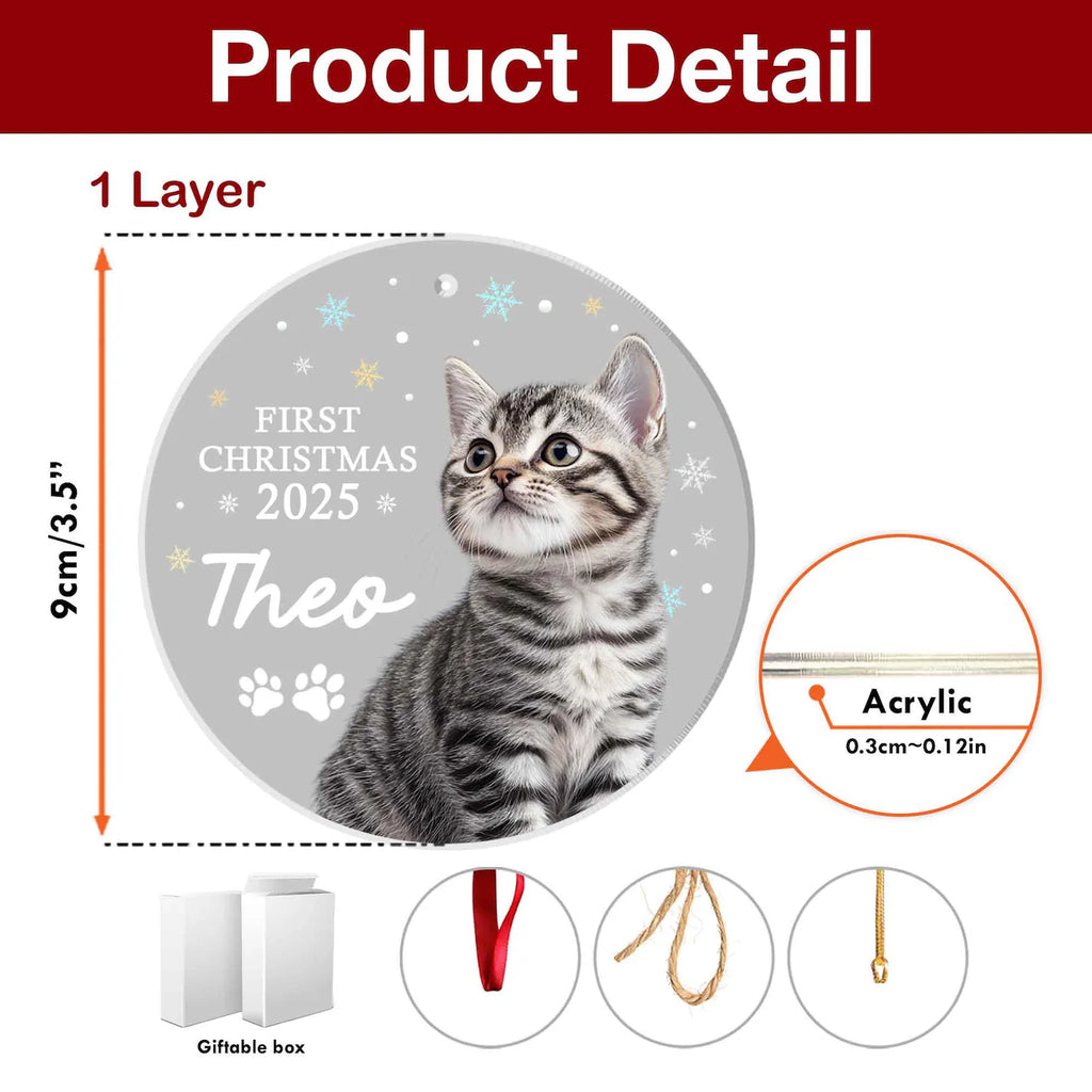 Personalized Pet First Christmas Ornament, Custom Pet Photo Ornament, Dog Christmas Ornament, Cat Christmas Gift, Christmas Decoration. COBILUMIE31