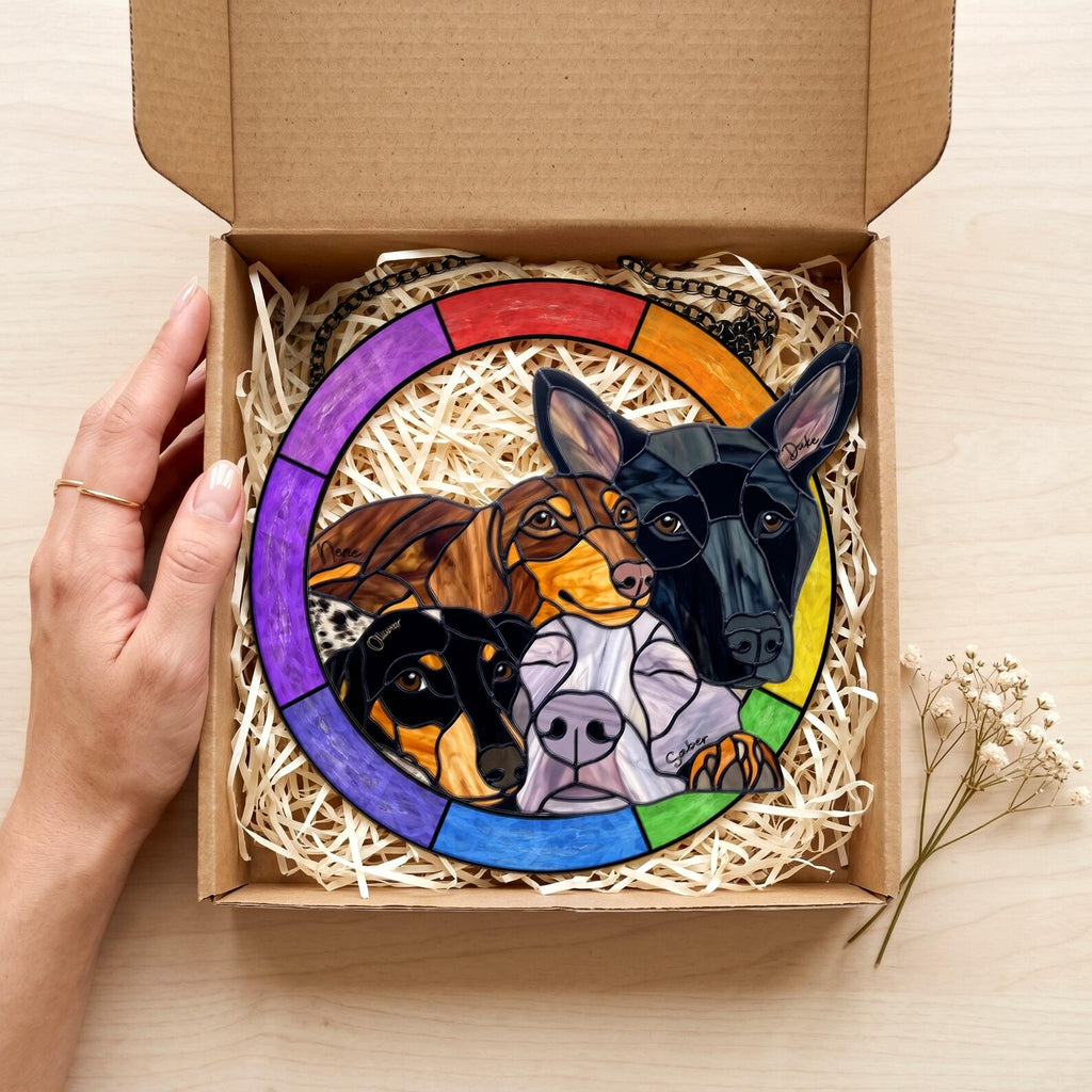 Personalized Dog Portrait Stained Glass Suncatcher, Pet Memorial Gift, Dog Photo Suncatcher, Dog Loss Keepsake, Pet Loss Sympathy Gift. SCCBILUMMIE51