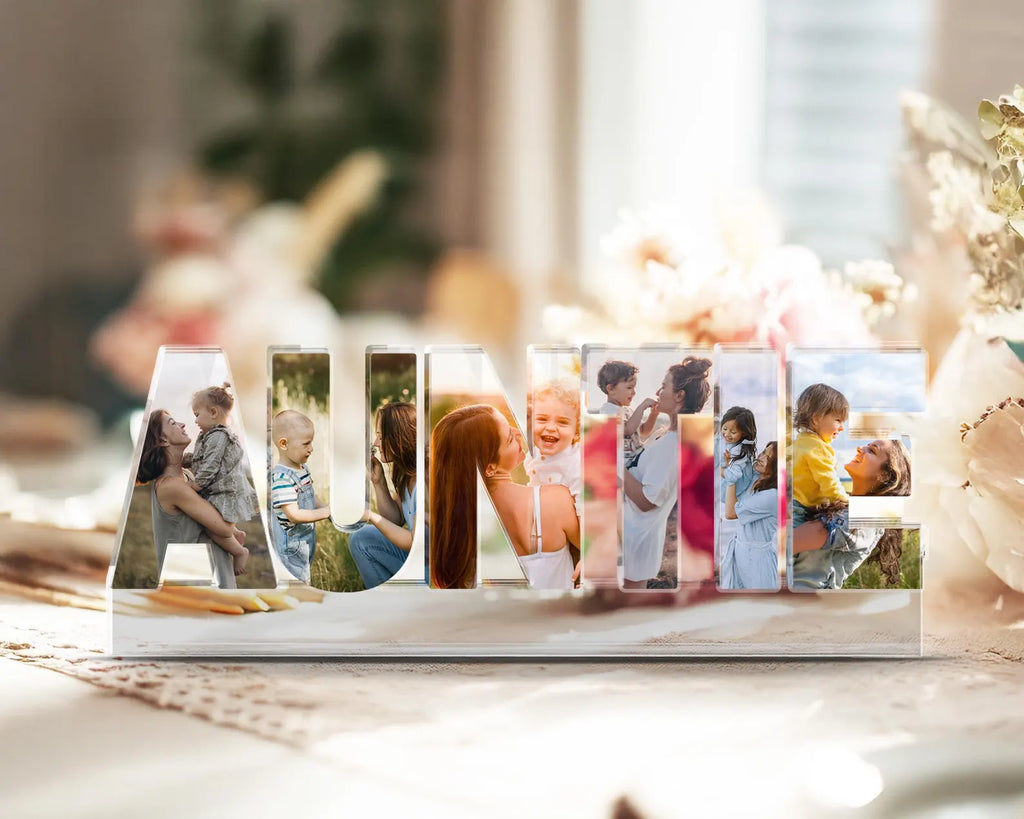Custom Auntie Photo Collage Acrylic Block, Aunt Mothers Day Gift, Aunt Gift from Niece Nephew, Gift For Aunt, Aunt Birthday Gift. MDBILUMIE15