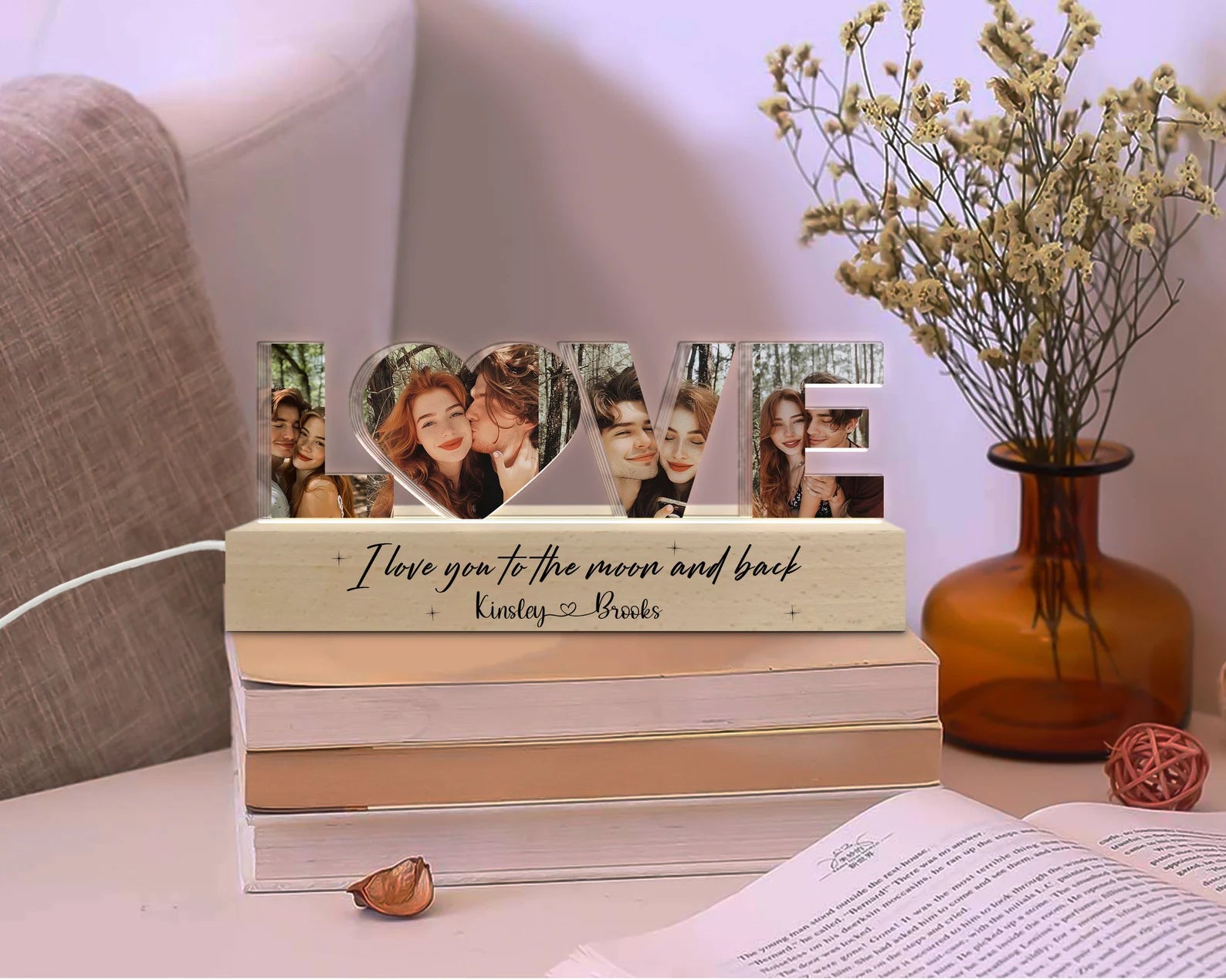 Personalized Couple Photo Collage Night Light, Custom Valentines Day Gift, Gift for Couple, Anniversary Gift, Gift for Girlfriend, Love Gift. NLFRBILUMIE14