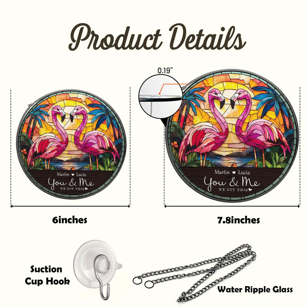 Custom Flamingo Couple Glass Suncatcher, Pink Flamingo Glass Art, Valentine Gifts, Gift For Couple, Flamingo Decor, Flamingo Lover Gift. SCBILUMIE10