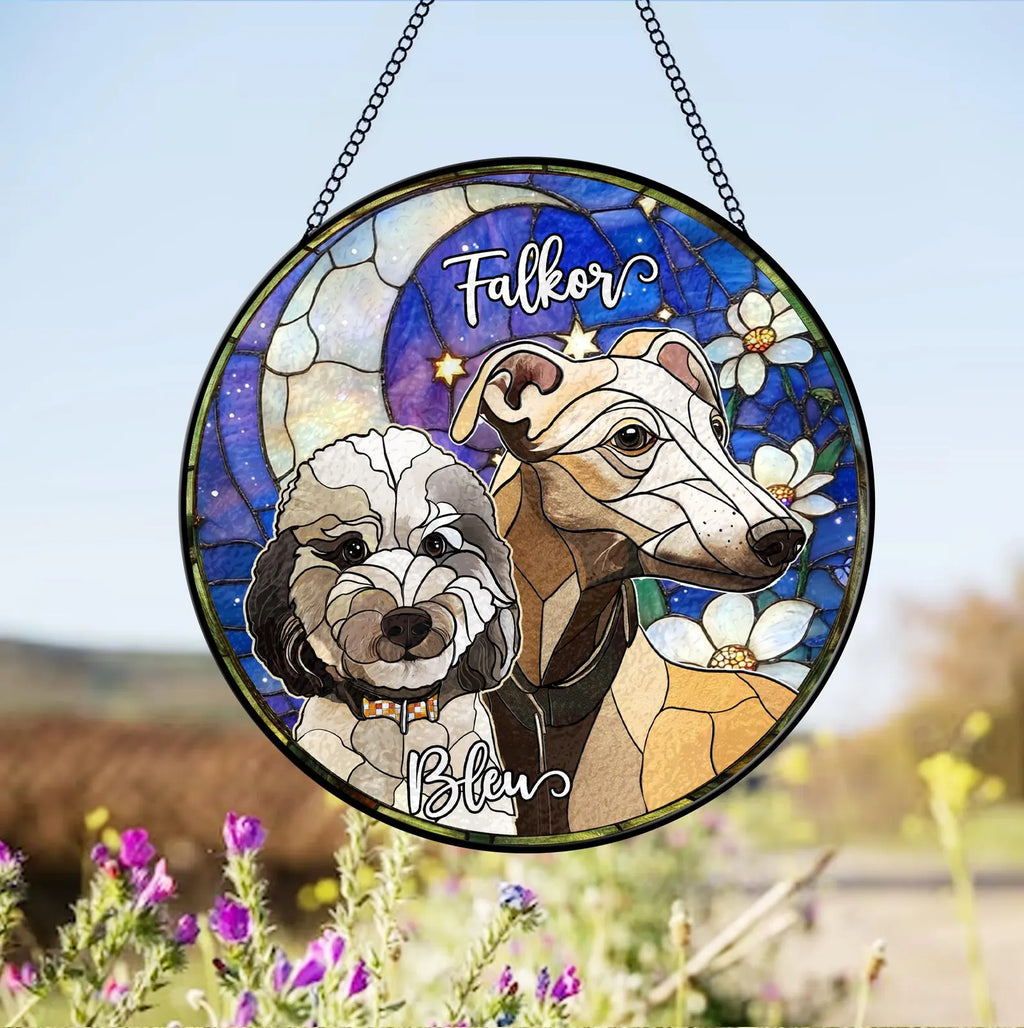 Custom Pets Portrait Glass Suncatcher, Custom Dog Portrait From Photo Glass Art, Dog Memorial Gift, Cat Lover Gift, Christmas Decoration. SCCBILUMMIE29