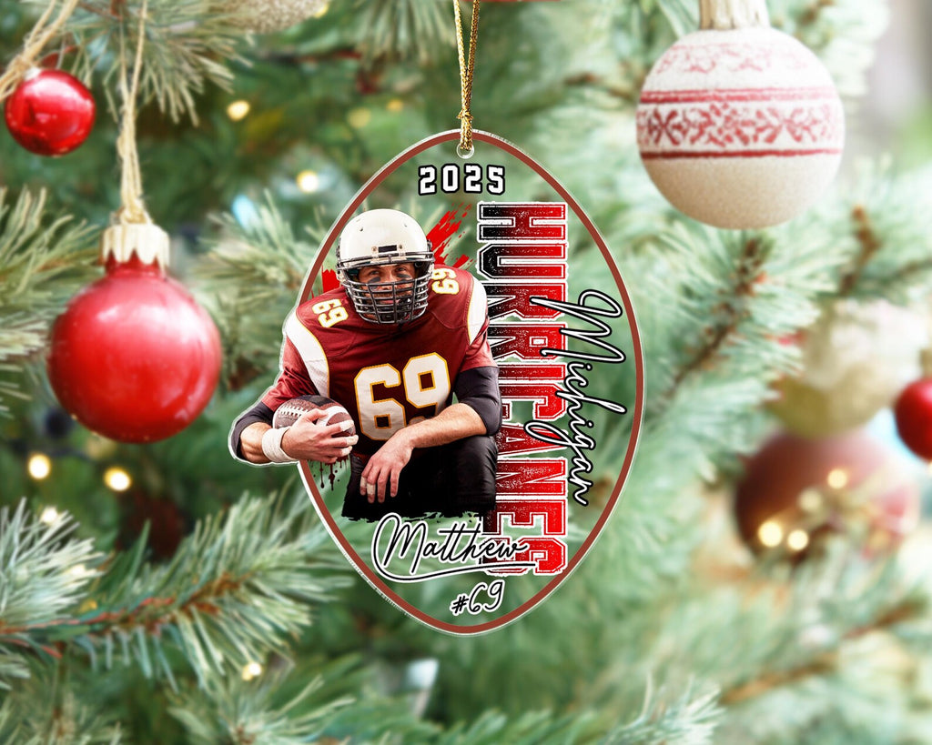 Custom Player Football Christmas Ornament, Custom Sport Photo Ornament, Football Player Gift, Football Team Gift, Football Coach Gift. COBILUMIE56
