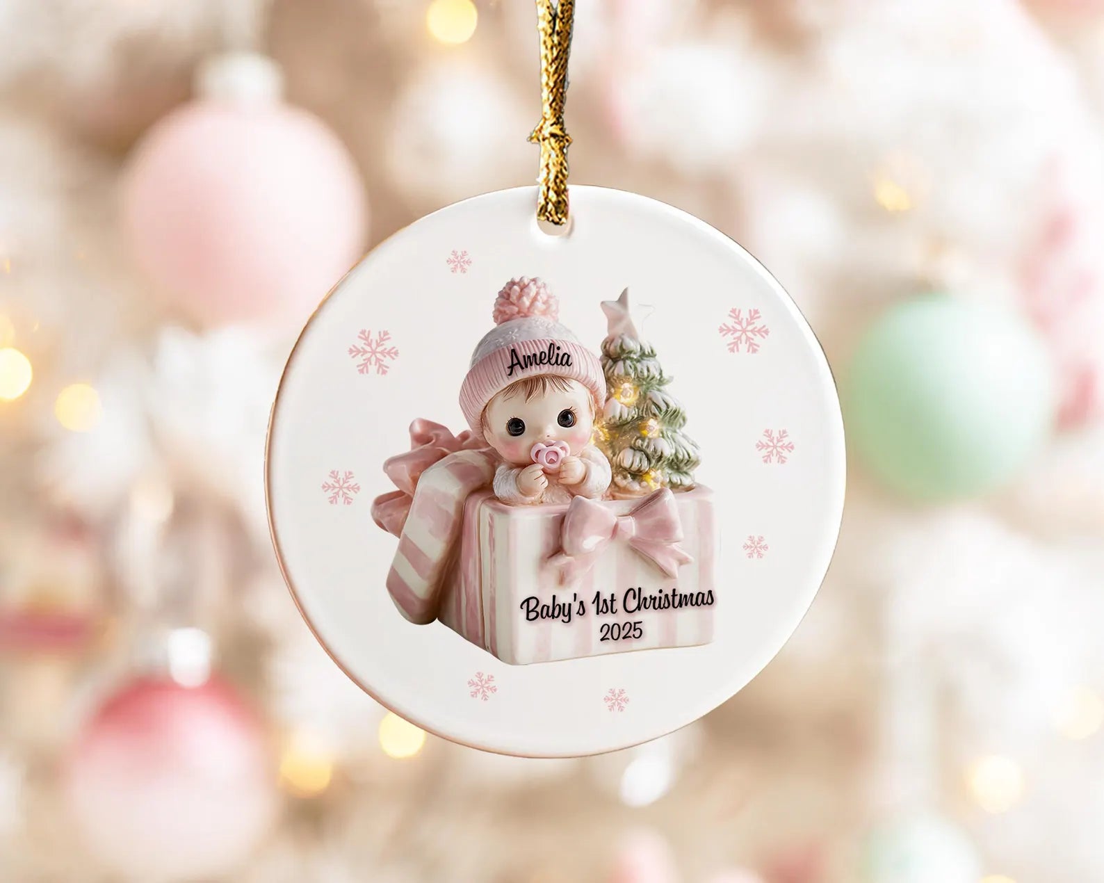 Custom Baby's First Christmas Ceramic Ornament, Baby's 1st Christmas Gift, Baby Boy Ornament, New Baby Gift, Christmas Tree Decor. COBILUMIE24