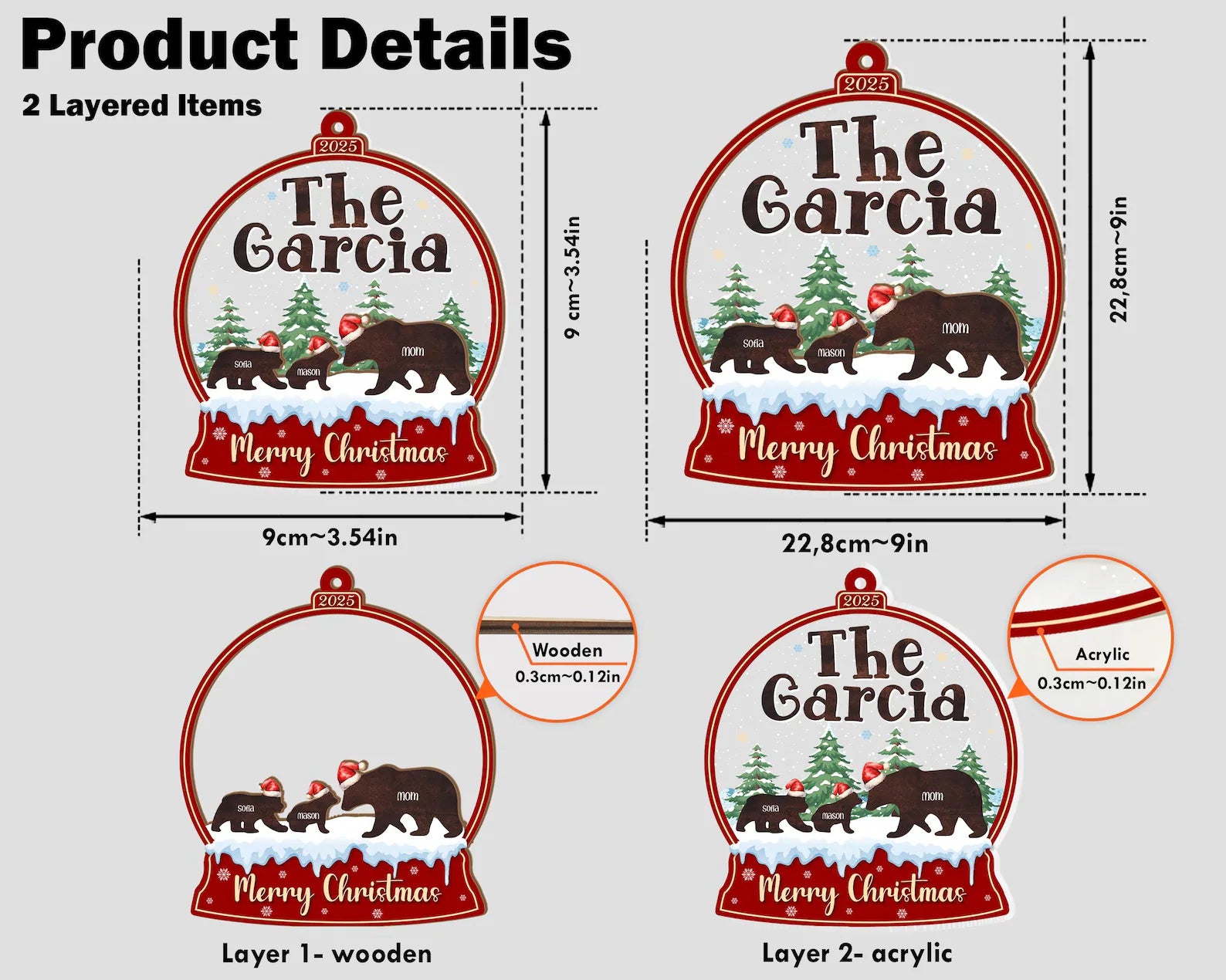 Custom Bear Family Christmas Ornament, Family Bear Ornament, Mama Bear Gift, Family Christmas Gift, New Parent Gift, Christmas Decor. COBILUMIE74