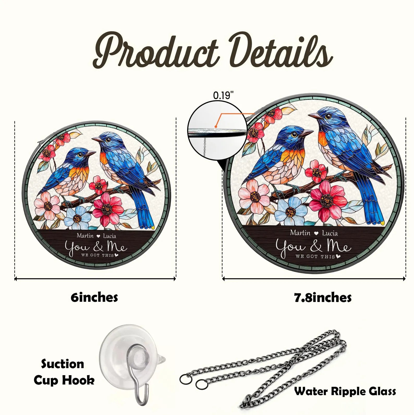 Personalized Bluebird Couple Glass Suncatcher, Bird Glass Suncatcher, Gift For Couple, Valentine Gifts, Bird Lover Gift, Anniversary Gift. SCBILUMIE8
