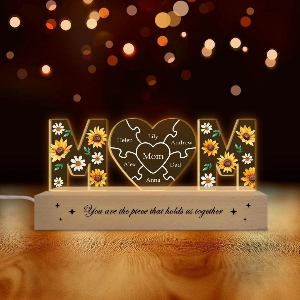 Custom Mother's Day Puzzle Night Light, Custom Mom Sunflower Gift, Mother's Day Gift, Gift For Mom, Mom Birthday Gift, Mom Gift From Kids. NLFRBILUMIE34