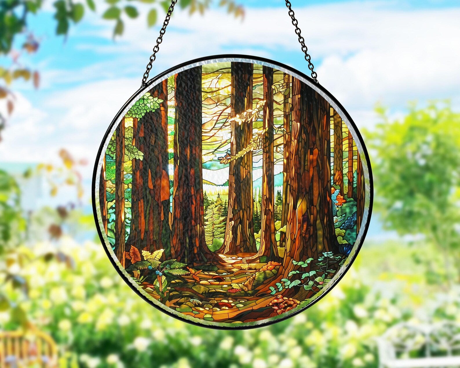 Redwood National Park Glass Suncatcher, Forest Glass Suncatcher, US National Parks Window Hangings, Window Decor, Housewarming Gift. SCBILUMIE24