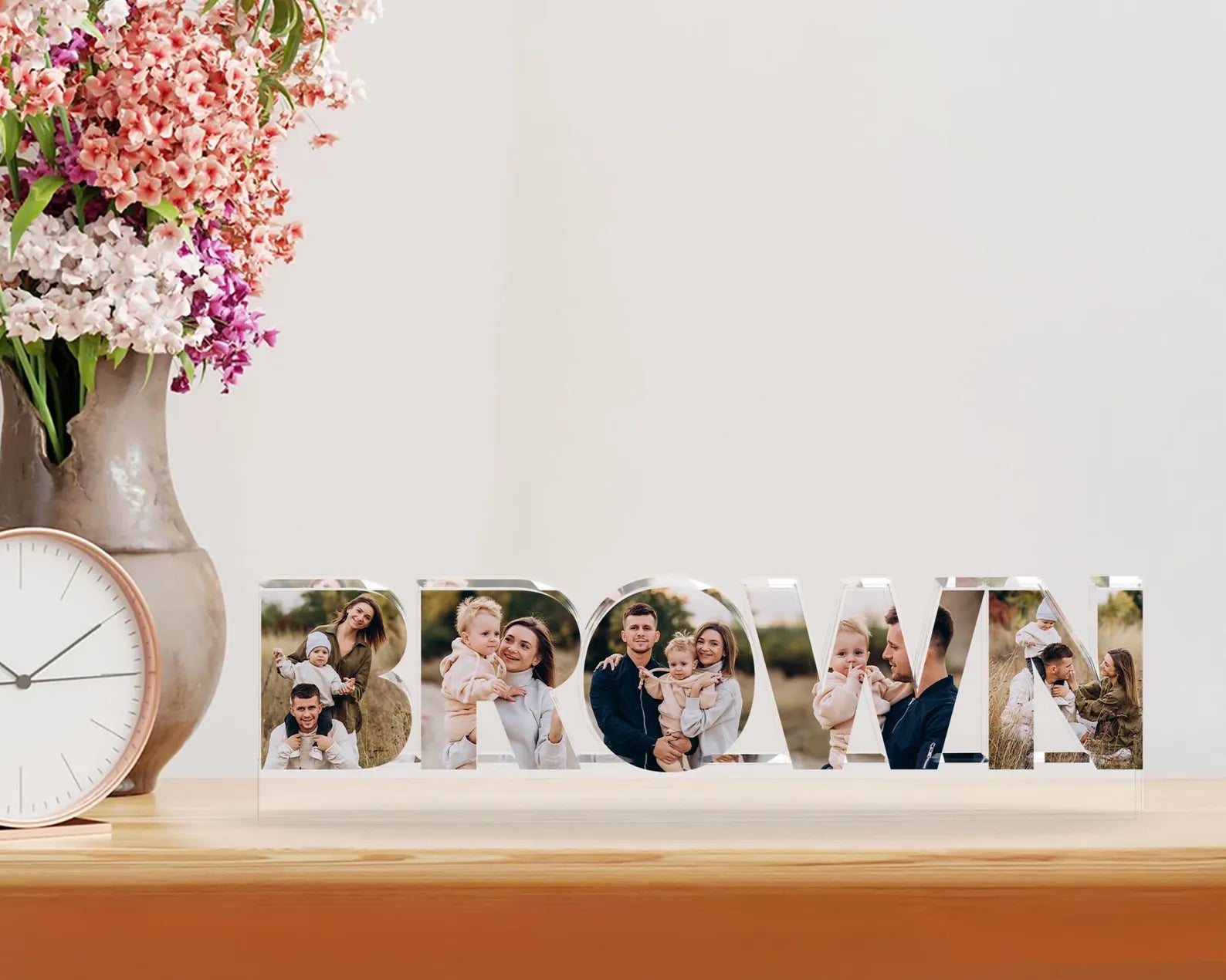 Personalized Family Name Photo Collage Acrylic Block, Family Photo Gift, Anniversary Gift, Gift for Dad, Mom Birthday Gift, Home Decor. FDBILUMIE1