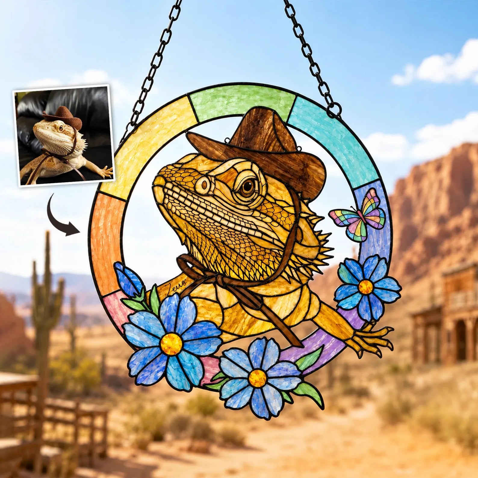 Custom Bearded Dragon Memorial Glass Suncatcher, Funny Lizard Gift, Reptile Lover Gift, Pet Memorial Gift, Loss Of Pet Gift, Window Hanging. SCCBILUMMIE31