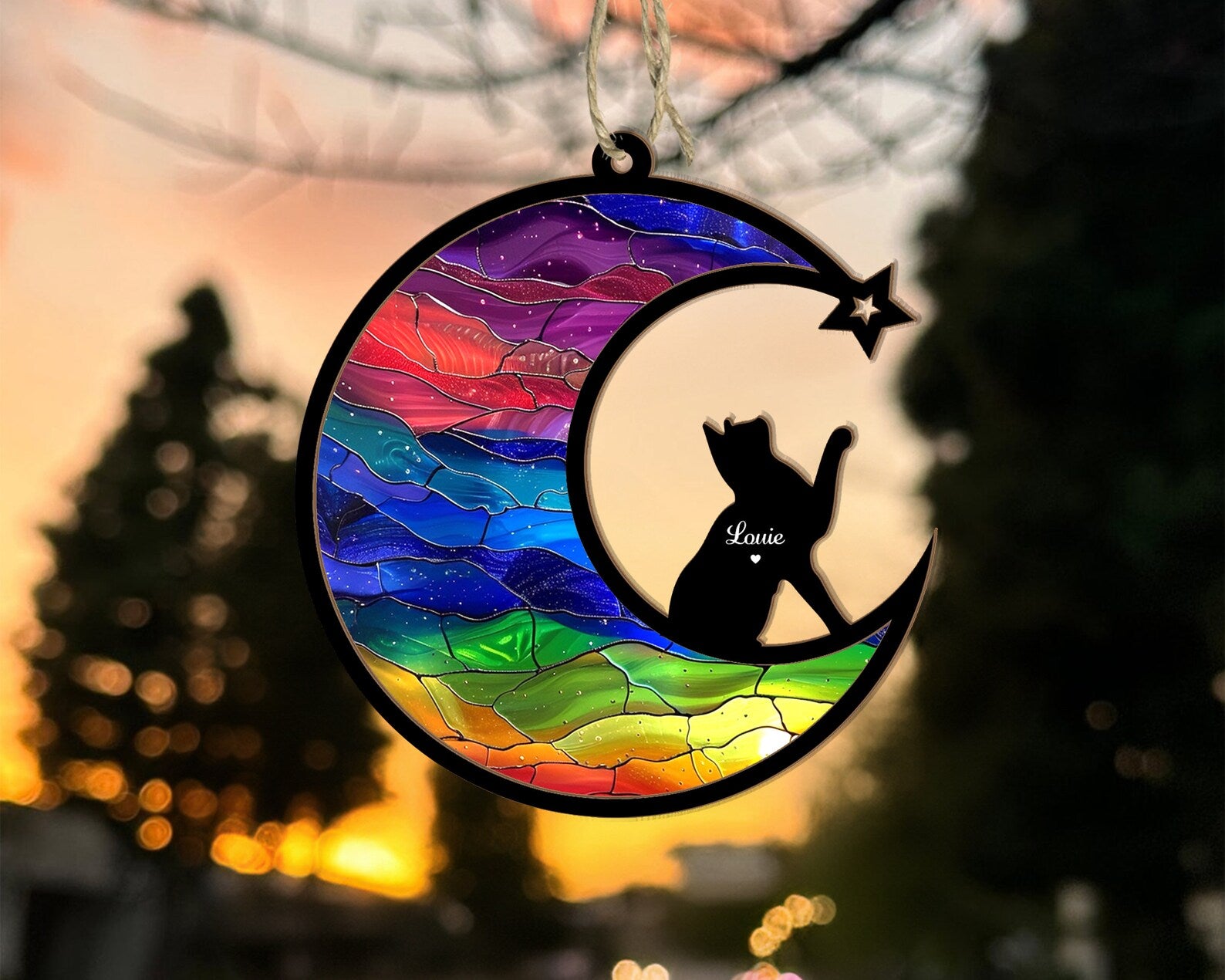 Personalized Cat Memorial Gift, Rainbow Bridge Suncatcher, Cat Loss Sympathy Gift, Pet Memorial Suncatcher, Pet Remembrance Gift. SCCBILUMMIE12