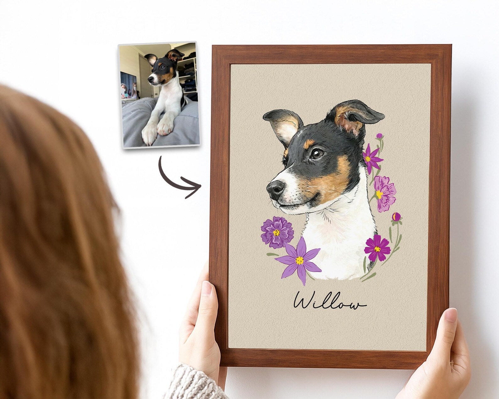 Custom Pet Portrait From Photo Poster, Custom Dog Portrait Poster, Pet Portrait Art, Pet Memorial Gift, Dog Mom Gift, Pet Lover Gift. PTBILUMIE1