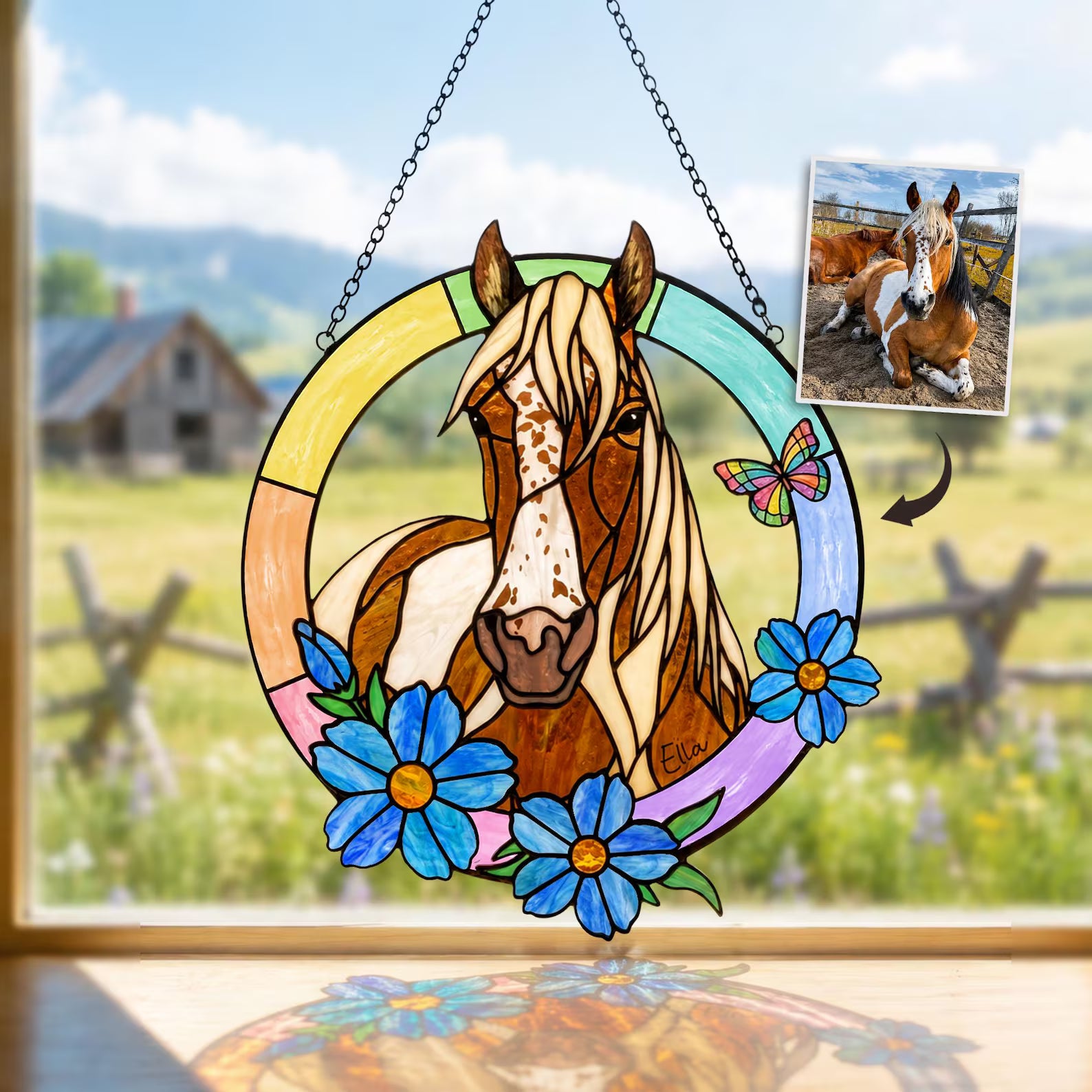 Personalized Horse Memorial Glass Suncatcher, Custom Pet Portrait From Photo Gift, Pet Memorial Gift, Horse Lover Gift, Horse Girl Gift. SCCBILUMMIE42