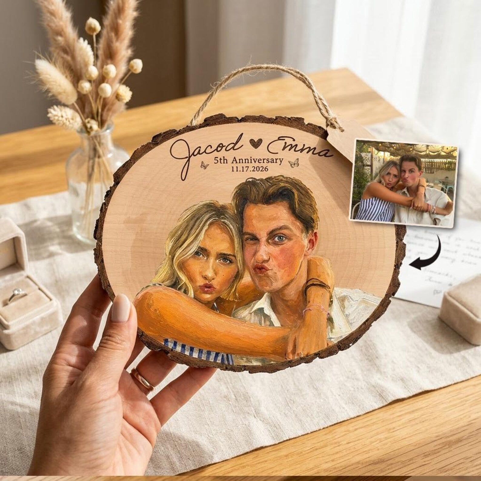 Custom Wedding Portrait From Photo Wooden Sign, Personalized Wedding Gift for Couple, 5th Anniversary Gift for Husband, Rustic Wedding Decor. WSBILUMIE1