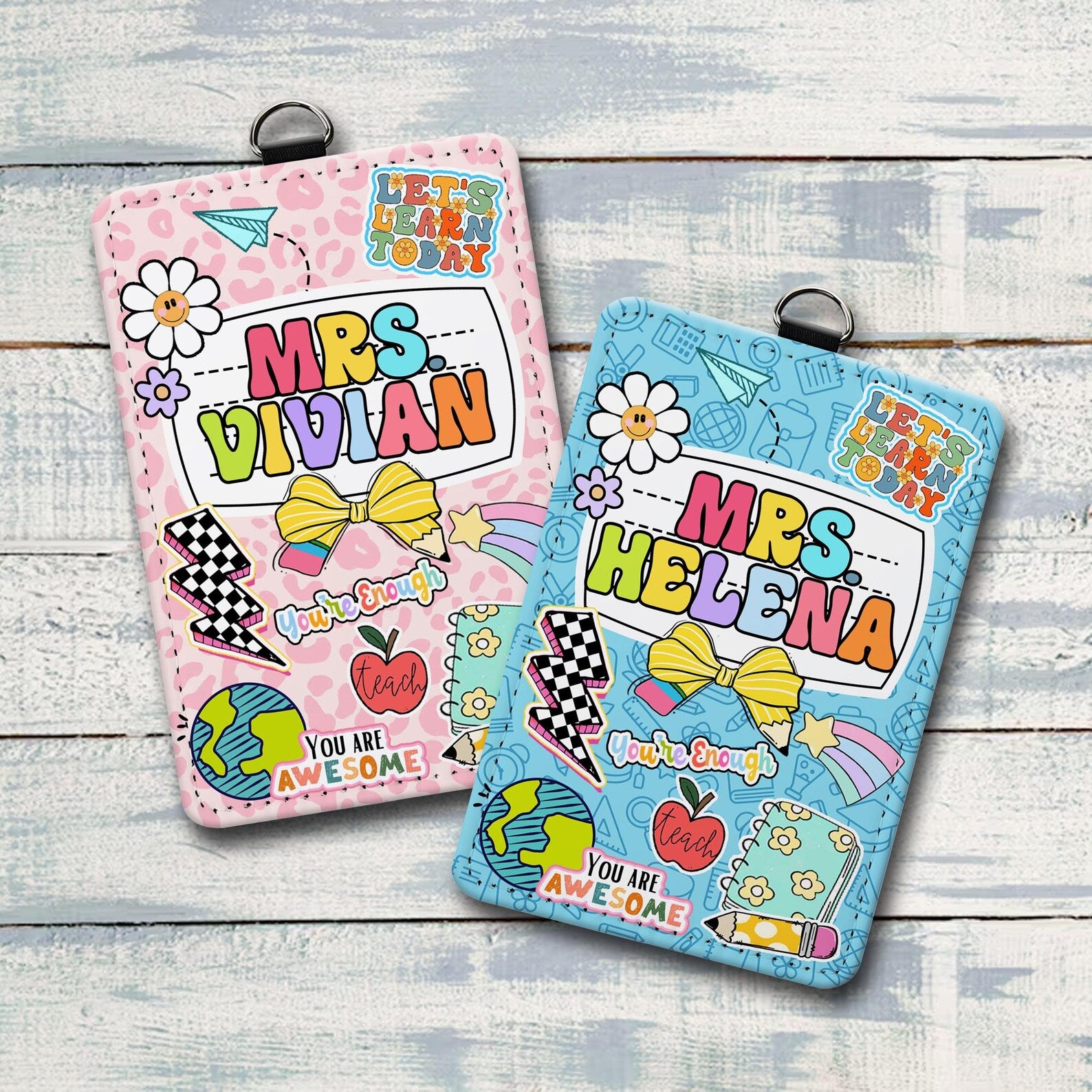 Custom Teacher Groovy Badge Holder, Personalized Teacher ID Badge Holder, Teacher Appreciation Gift, Back To School Gift, Gift For Teacher. BHBILIMIE1