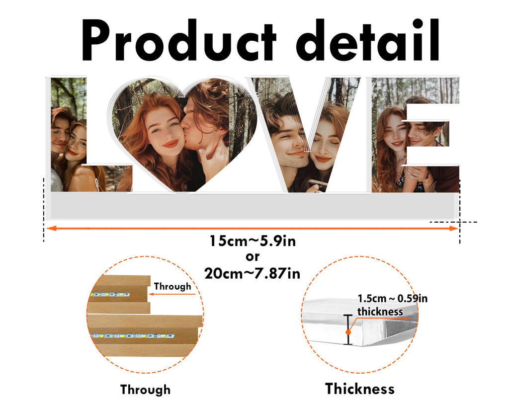 Personalized Couple Photo Collage Night Light, Custom Valentines Day Gift, Gift for Couple, Anniversary Gift, Gift for Girlfriend, Love Gift. NLFRBILUMIE14