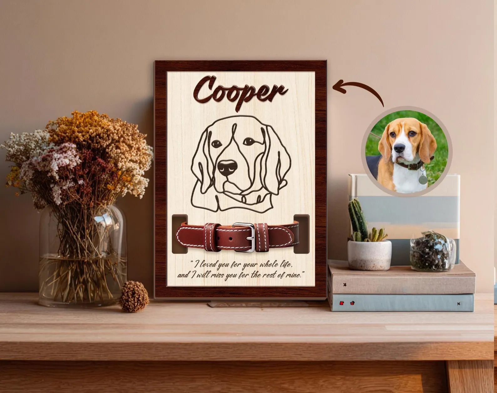 Custom Memorial Pet Collar Sign, Custom Dog Memorial Collar Holder Frame, Pet Memorial Gift, Dog Loss Gift, Loss Of Pet Sympathy Gift. PTBILUMIE7